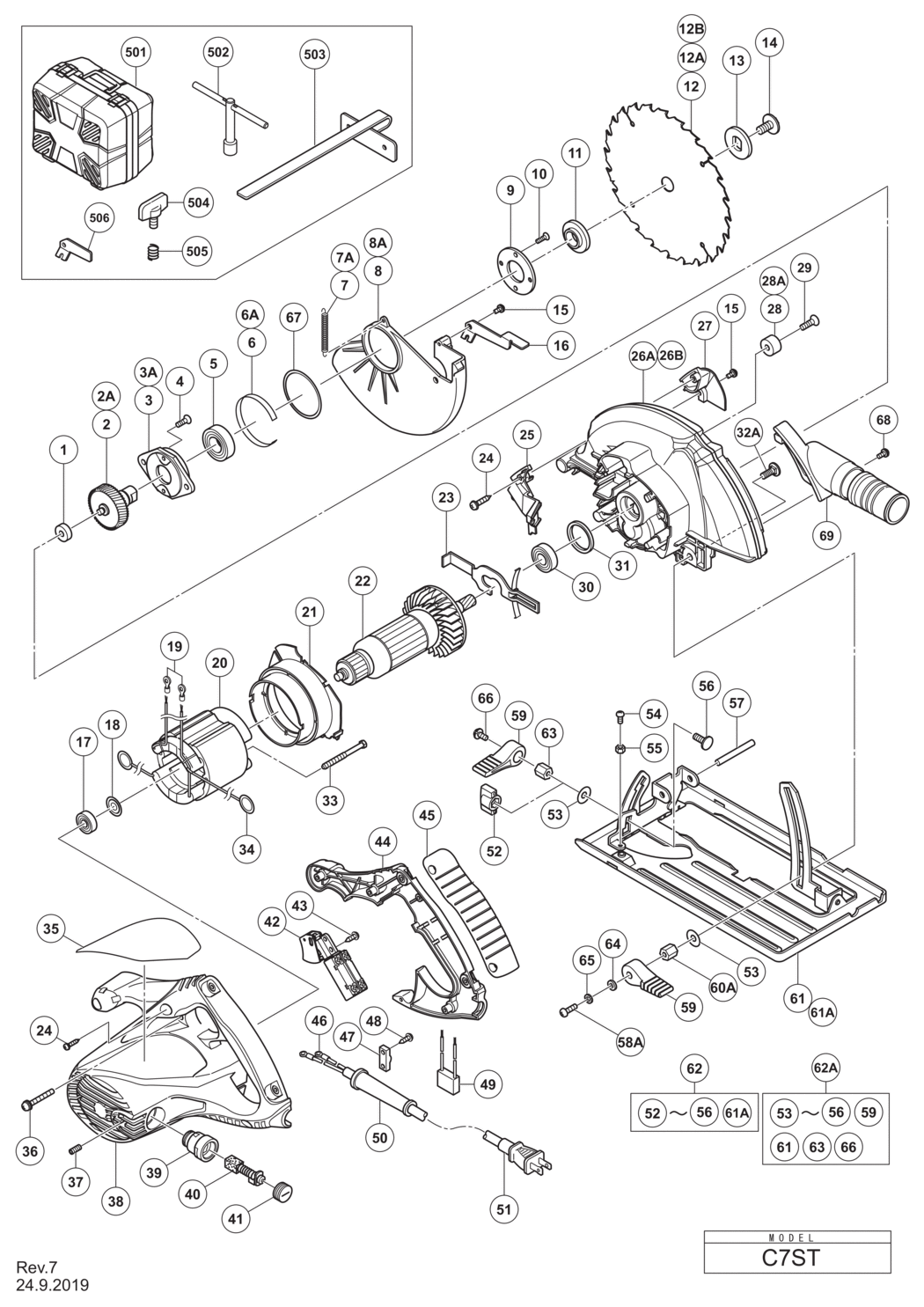 Hitachi / Hikoki C7ST Circular Saw Spare Parts