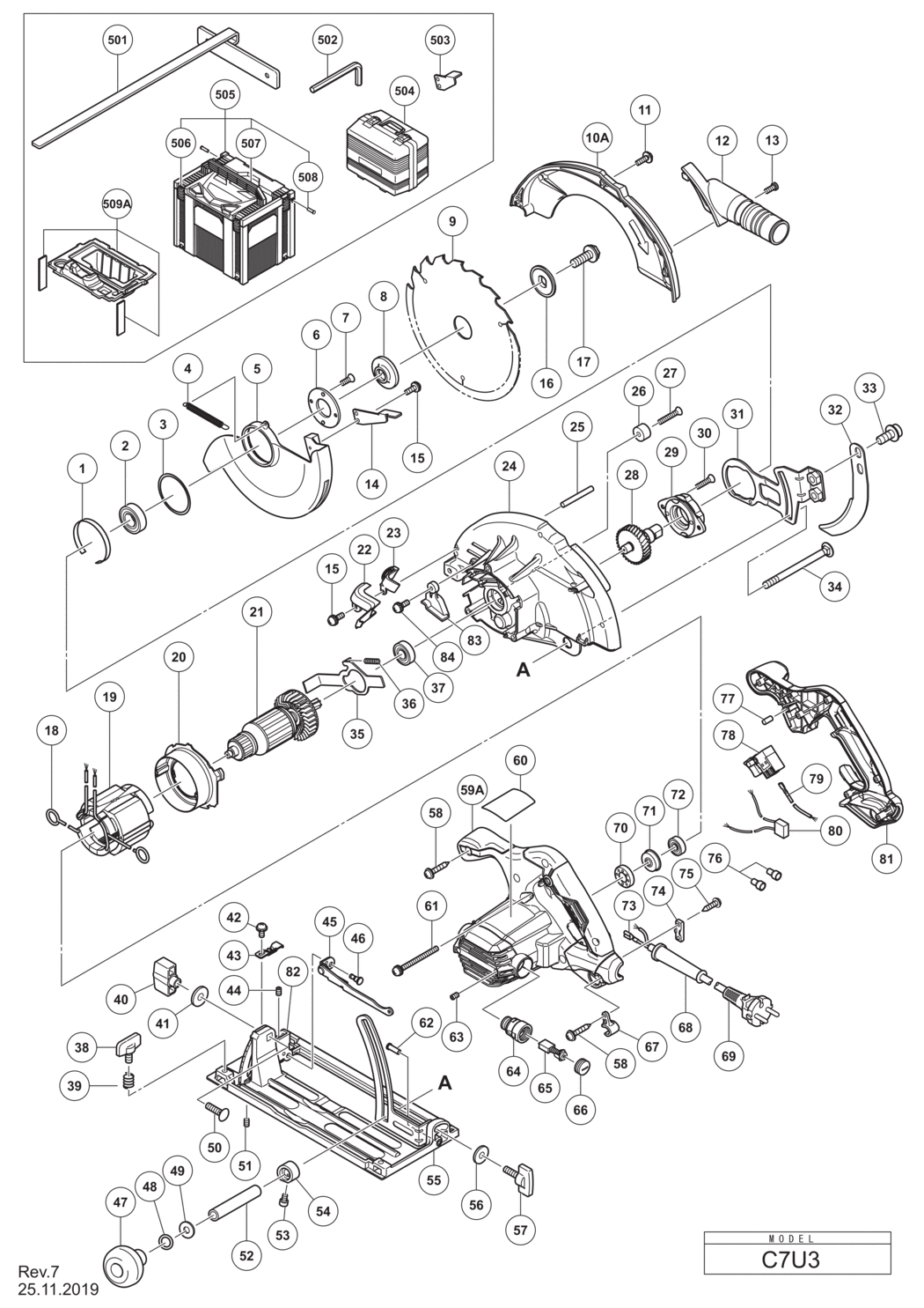 Hitachi / Hikoki C7U3 Circular Saw Spare Parts