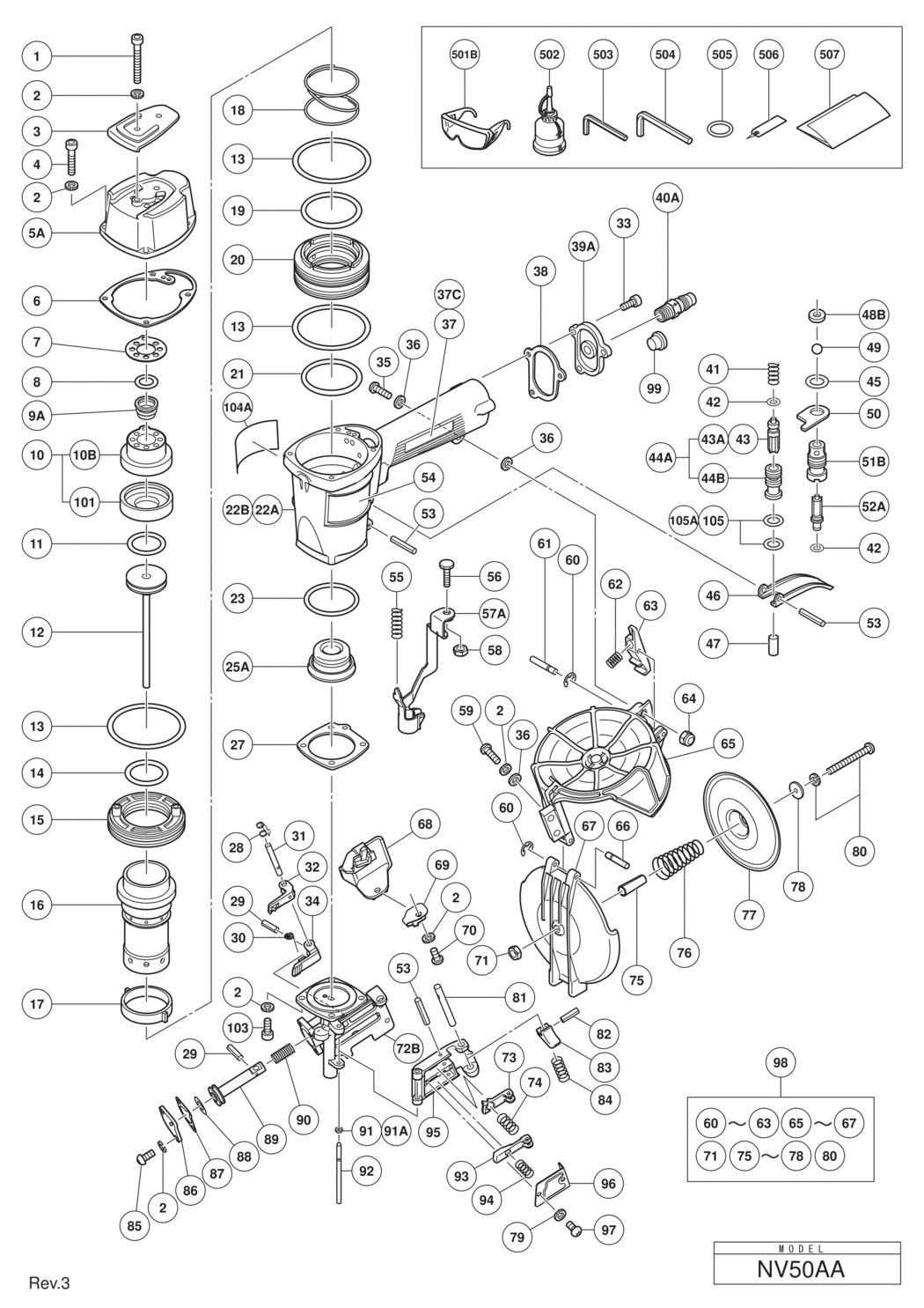 Hitachi / Hikoki NV50AA Coil Nailer Spare Parts