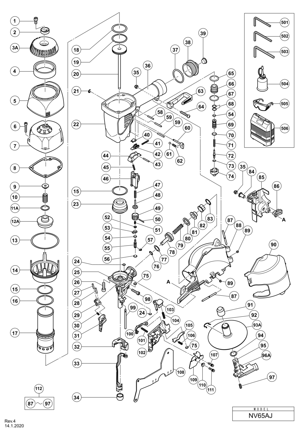 Hitachi / Hikoki NV65AJ Coil Nailer Spare Parts
