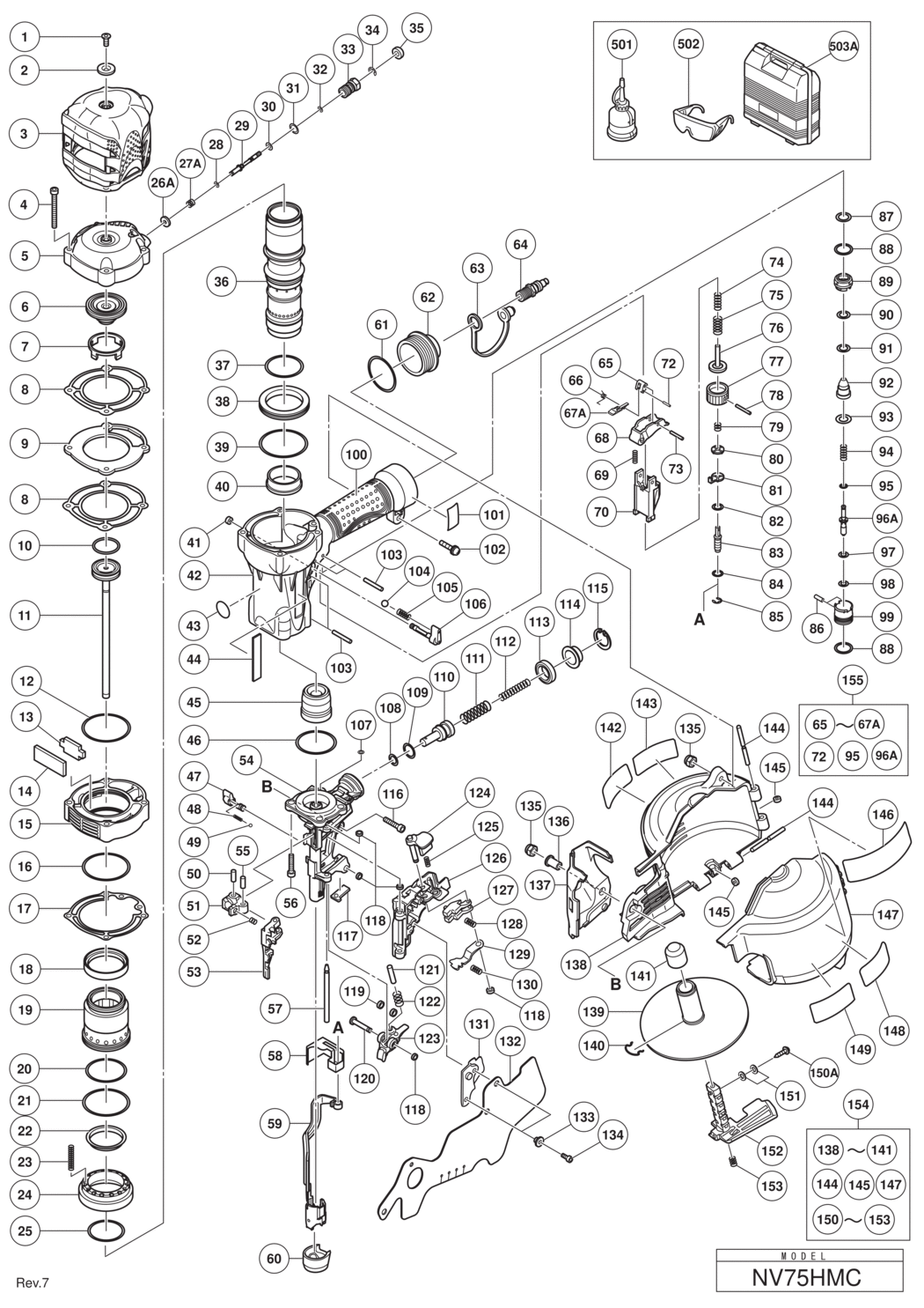 Hitachi / Hikoki NV75HMC High Pressure Coil Nailer Spare Parts