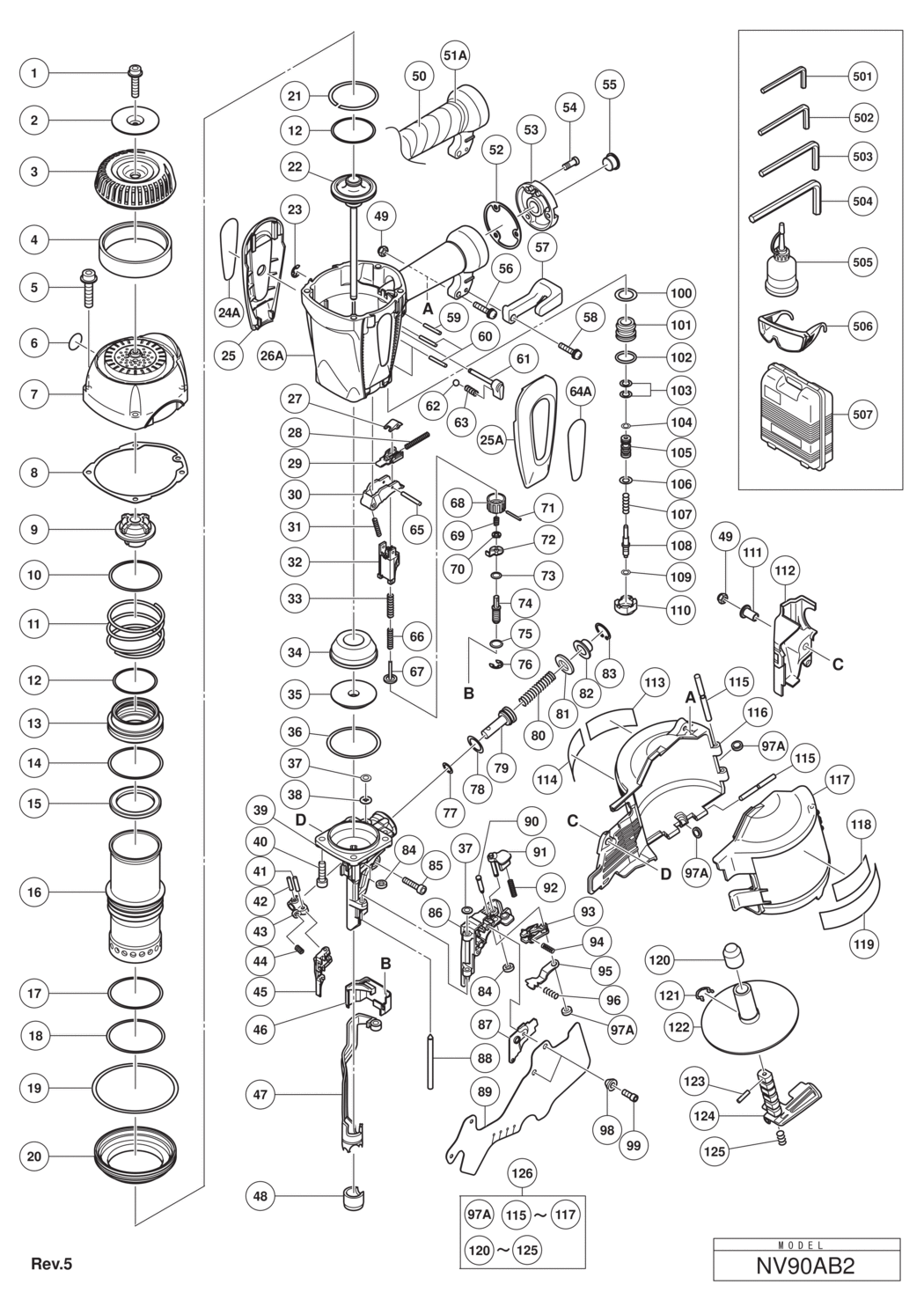 Hitachi / Hikoki NV90AB2 Coil Nailer Spare Parts