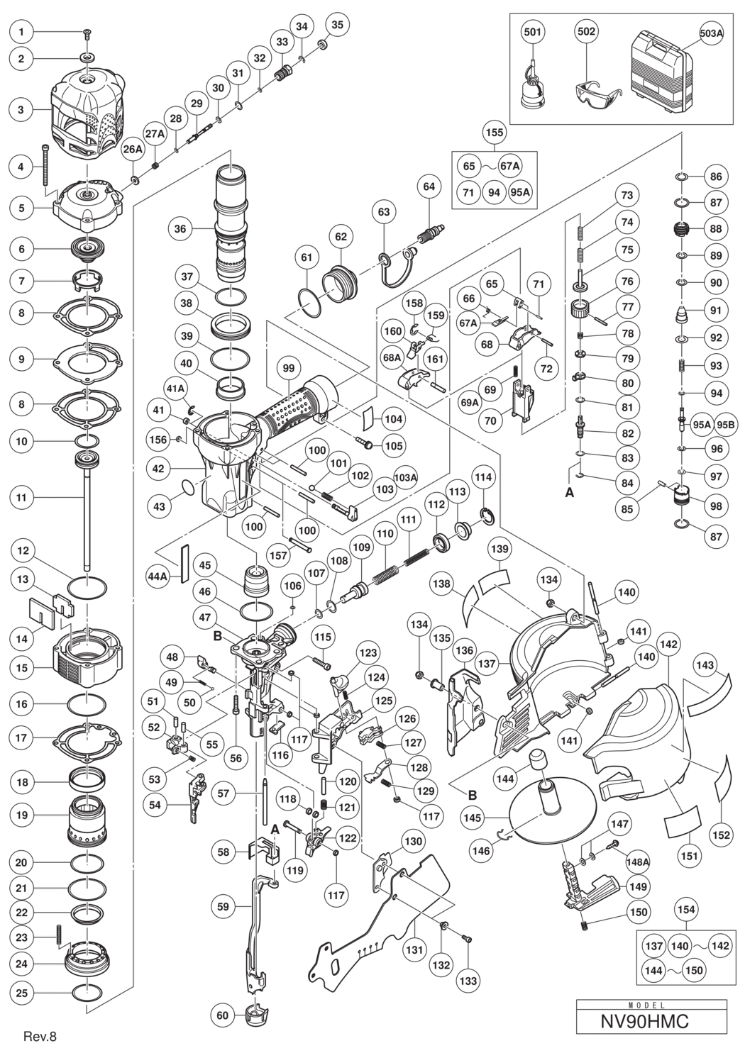 Hitachi / Hikoki NV90HMC High Pressure Coil Nailer Spare Parts
