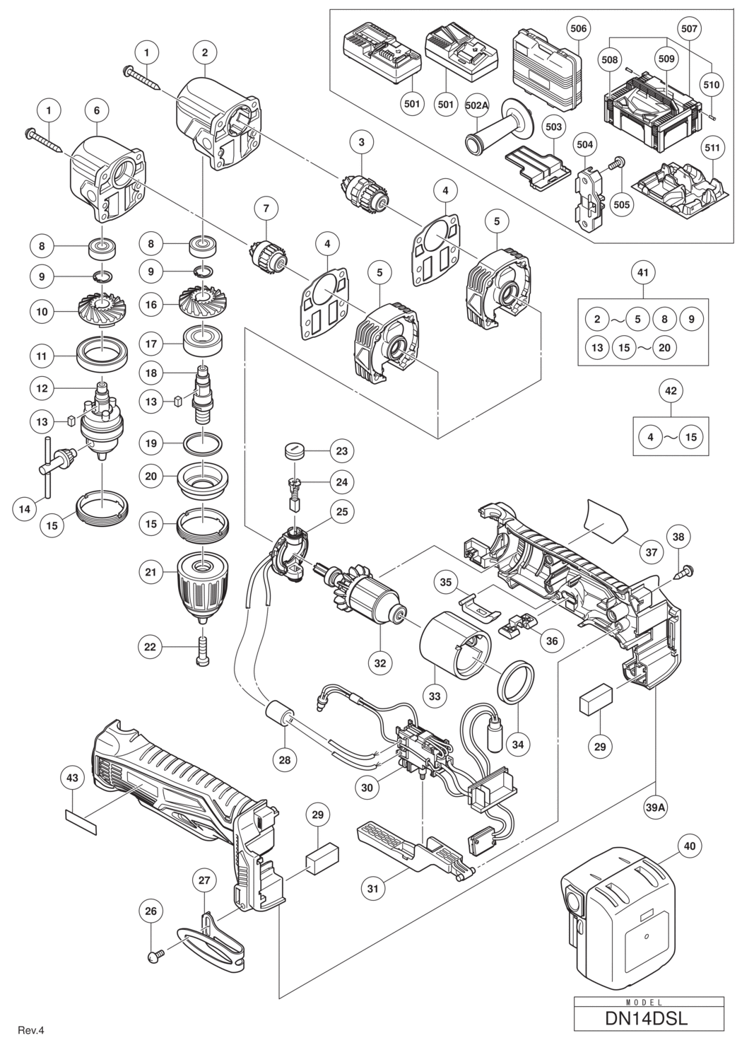Hitachi / Hikoki DN14DSL Cordless Angle Drill Spare Parts
