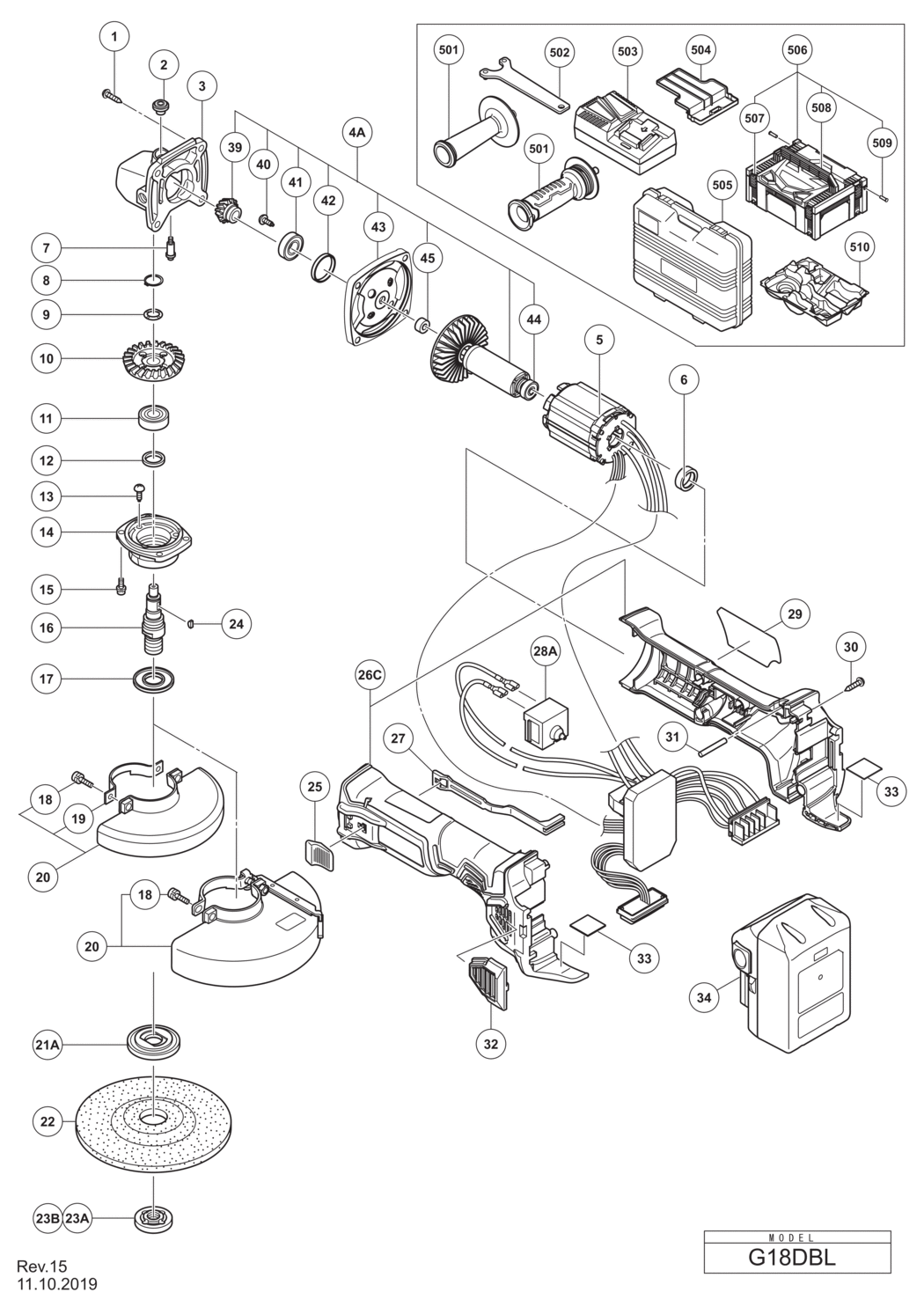 Hitachi / Hikoki G18DBL Cordless Disc Grinder Spare Parts