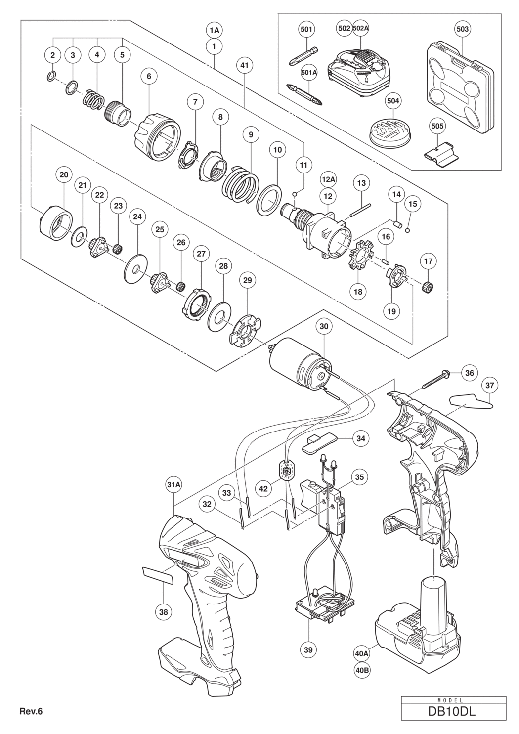 Hitachi / Hikoki DB10DL Cordless Driver Drill Spare Parts