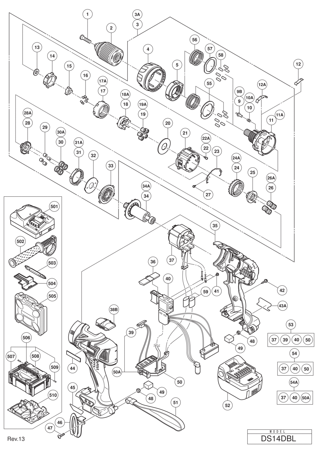 Hitachi / Hikoki DS14DBL Cordless Driver Drill Spare Parts