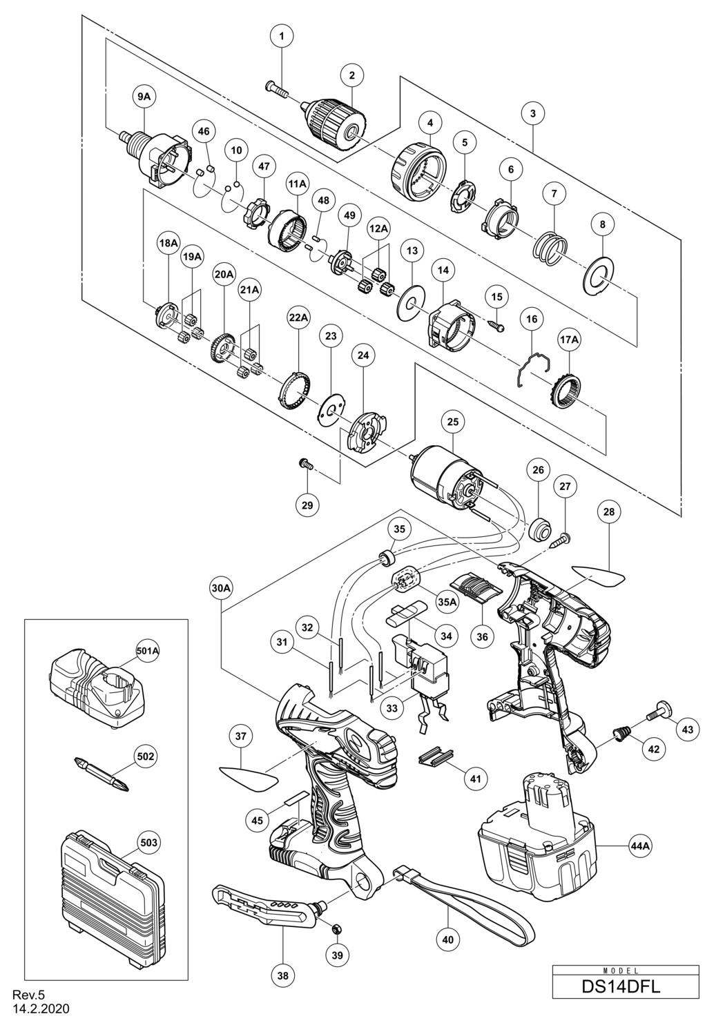 Hitachi / Hikoki DS14DFL Cordless Driver Drill Spare Parts