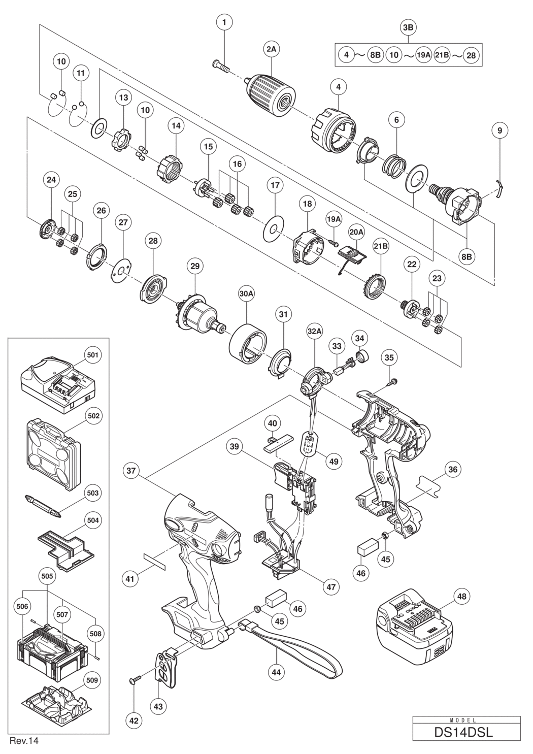 Hitachi / Hikoki DS14DSL Cordless Driver Drill Spare Parts