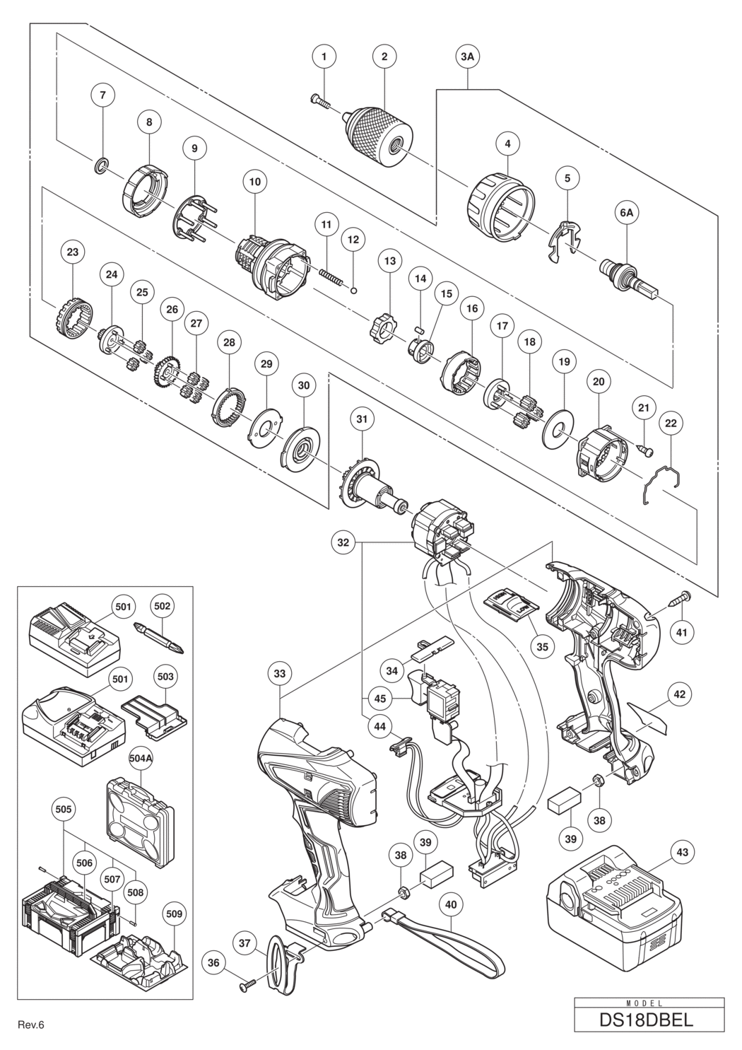 Hitachi / Hikoki DS18DBEL Cordless Driver Drill Spare Parts