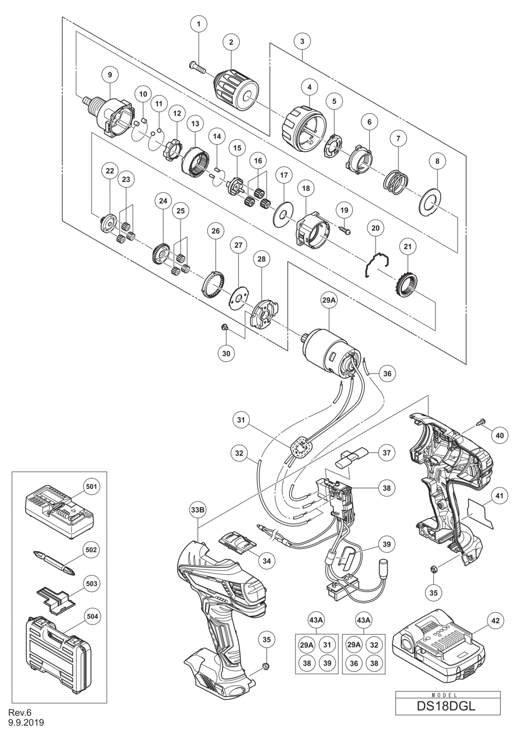 Hitachi / Hikoki DS18DGL Cordless Driver Drill Spare Parts