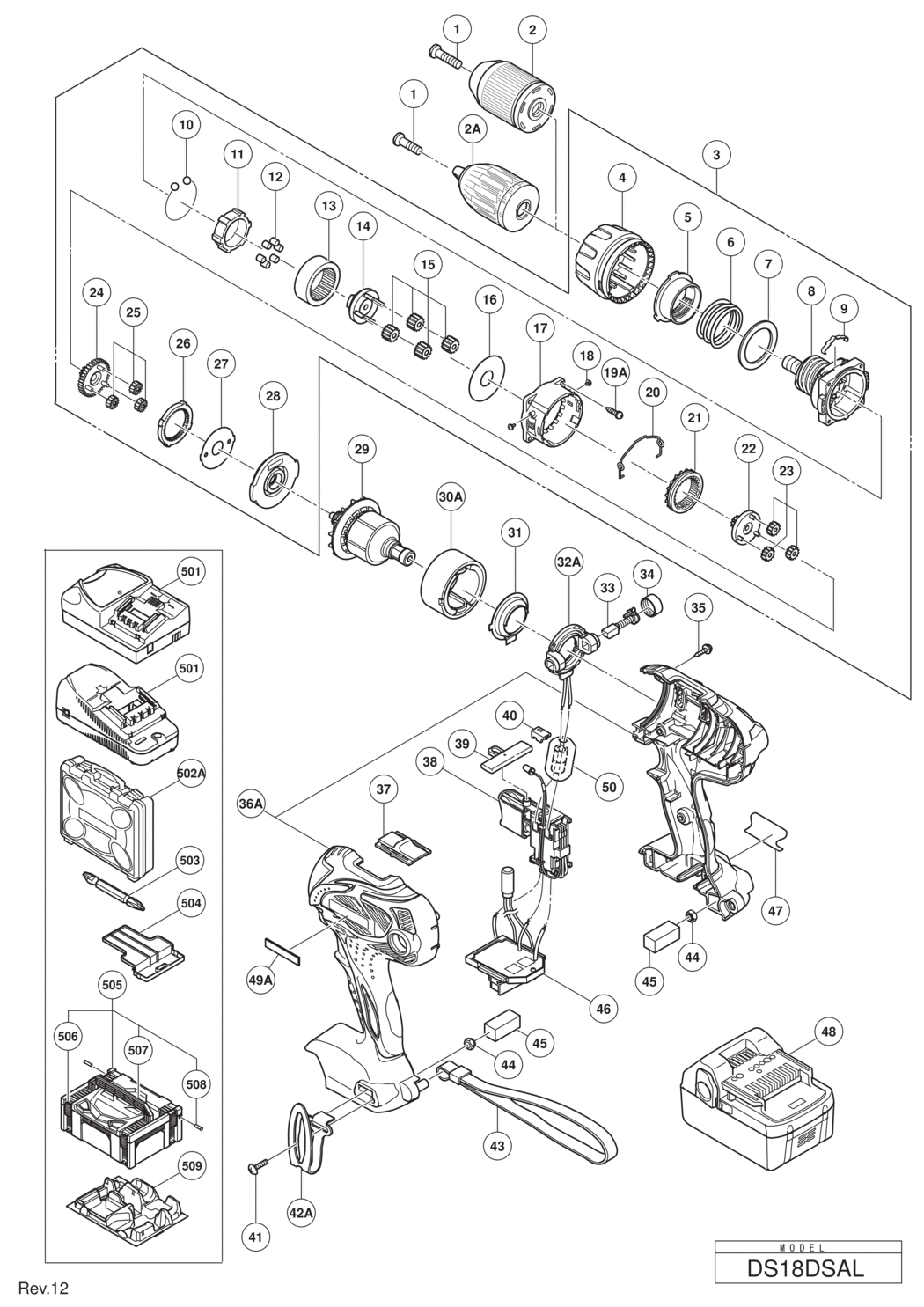 Hitachi / Hikoki DS18DSAL Cordless Driver Drill Spare Parts