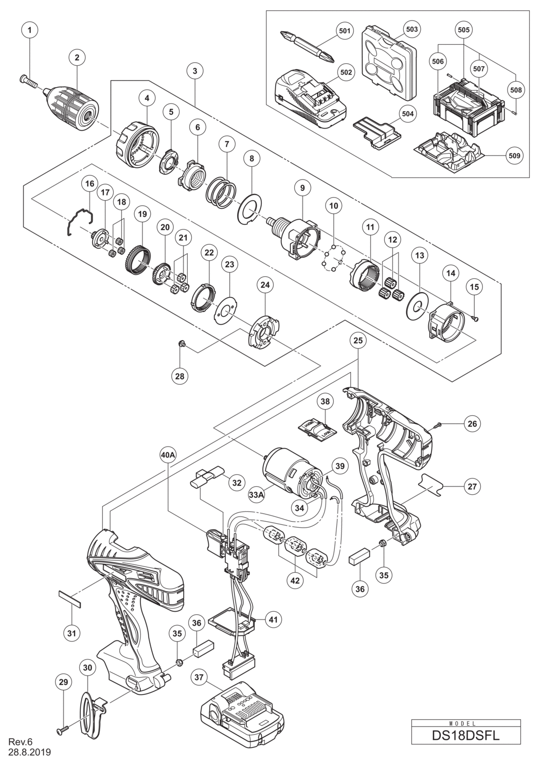 Hitachi / Hikoki DS18DSFL Cordless Driver Drill Spare Parts