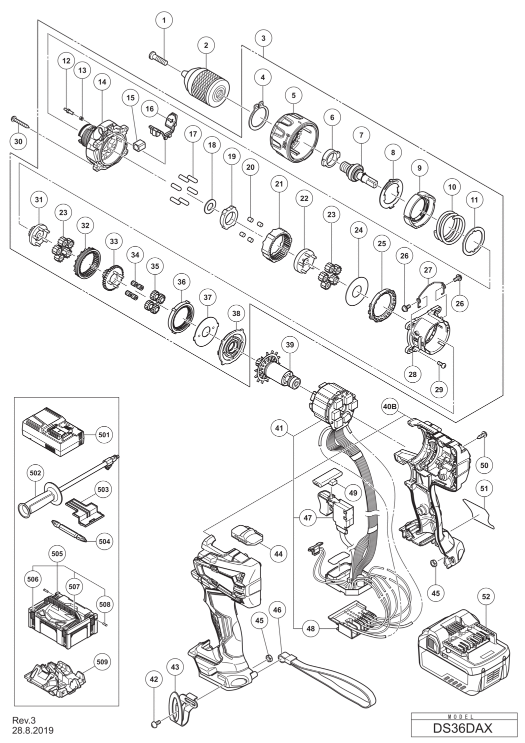 Hitachi / Hikoki DS36DAX Cordless Driver Drill Spare Parts