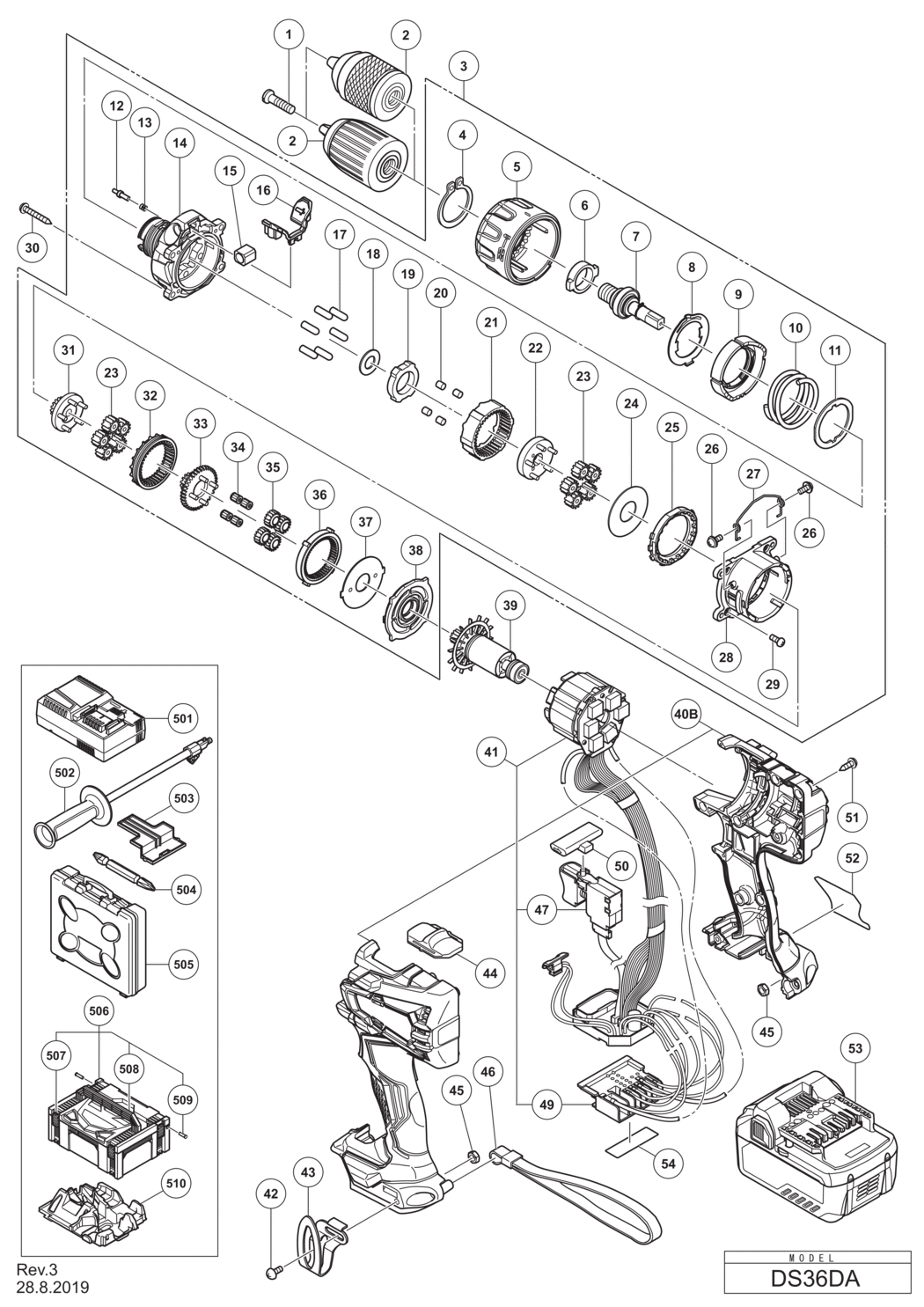 Hitachi / Hikoki DS36DA Cordless Driver Drill Spare Parts