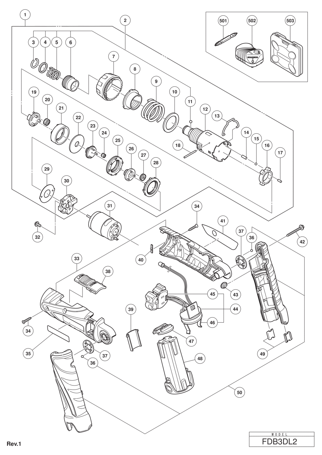 Hitachi / Hikoki FDB3DL2 Cordless Driver Drill Spare Parts