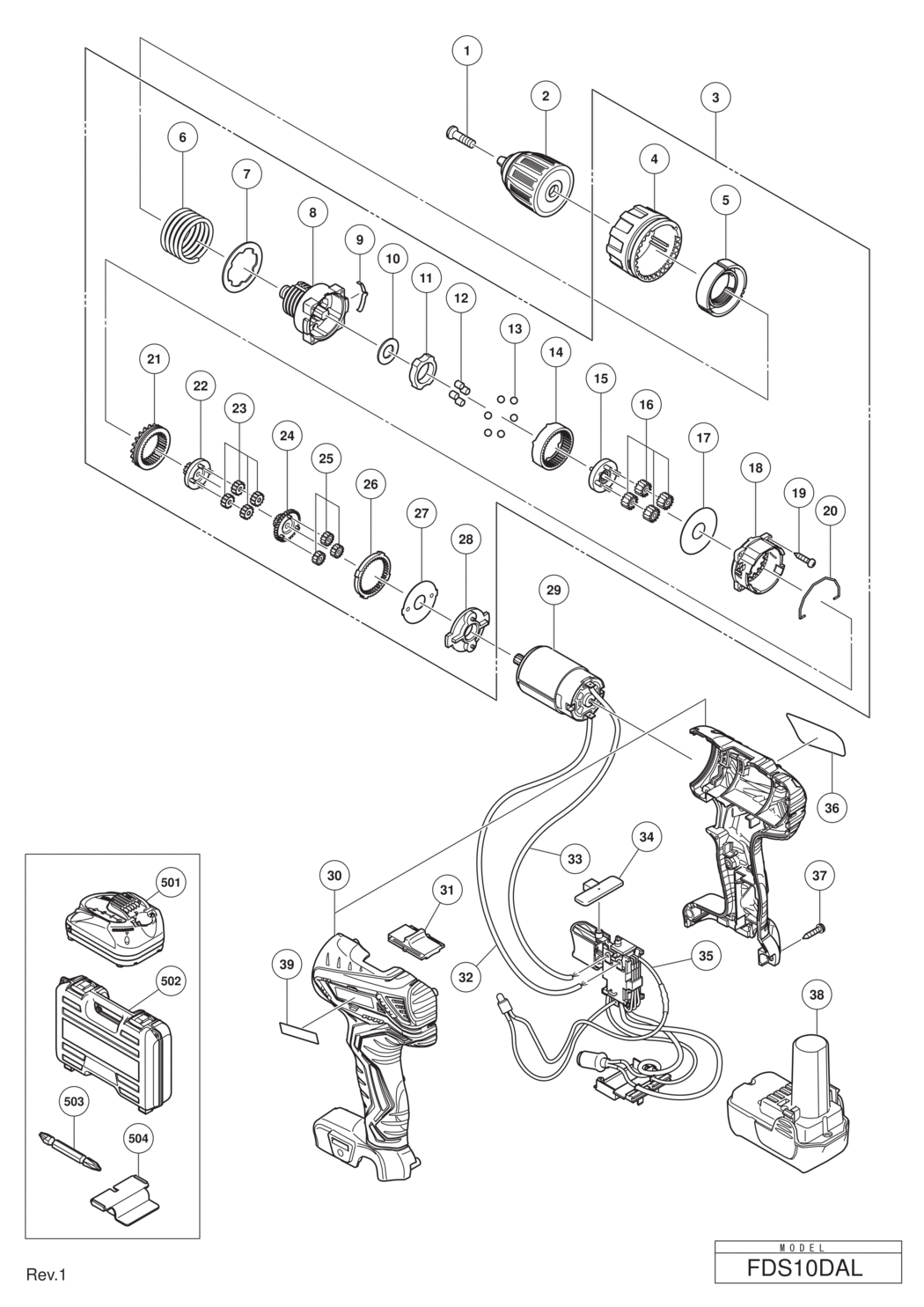 Hitachi / Hikoki FDS10DAL Cordless Driver Drill Spare Parts