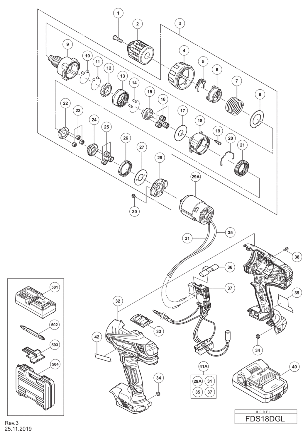 Hitachi / Hikoki FDS18DGL Cordless Driver Drill Spare Parts