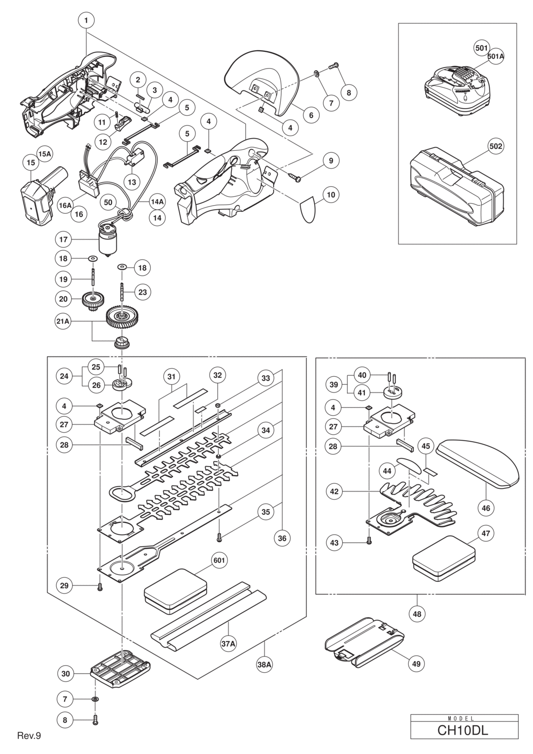 Hitachi / Hikoki CH10DL Cordless Hedge Trimmer Spare Parts