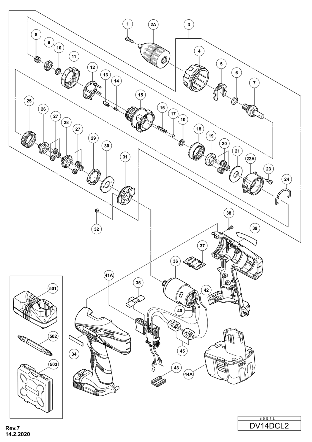 Hitachi / Hikoki DV14DCL2 Cordless Impact Drill Spare Parts