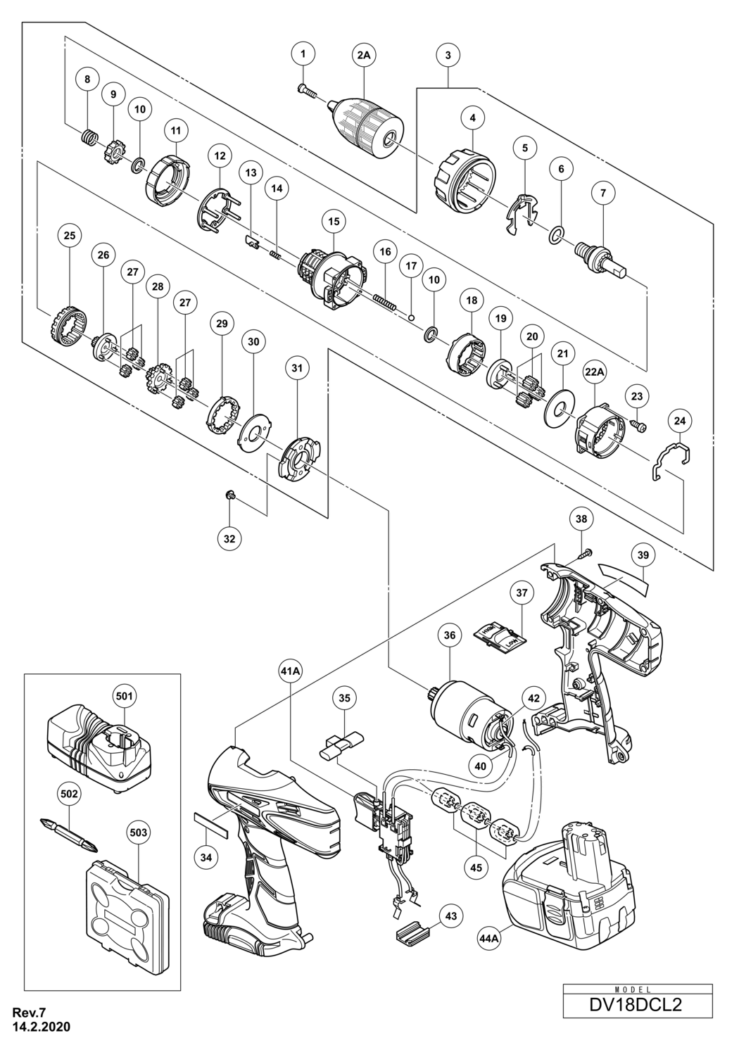 Hitachi / Hikoki DV18DCL2 Cordless Impact Drill Spare Parts