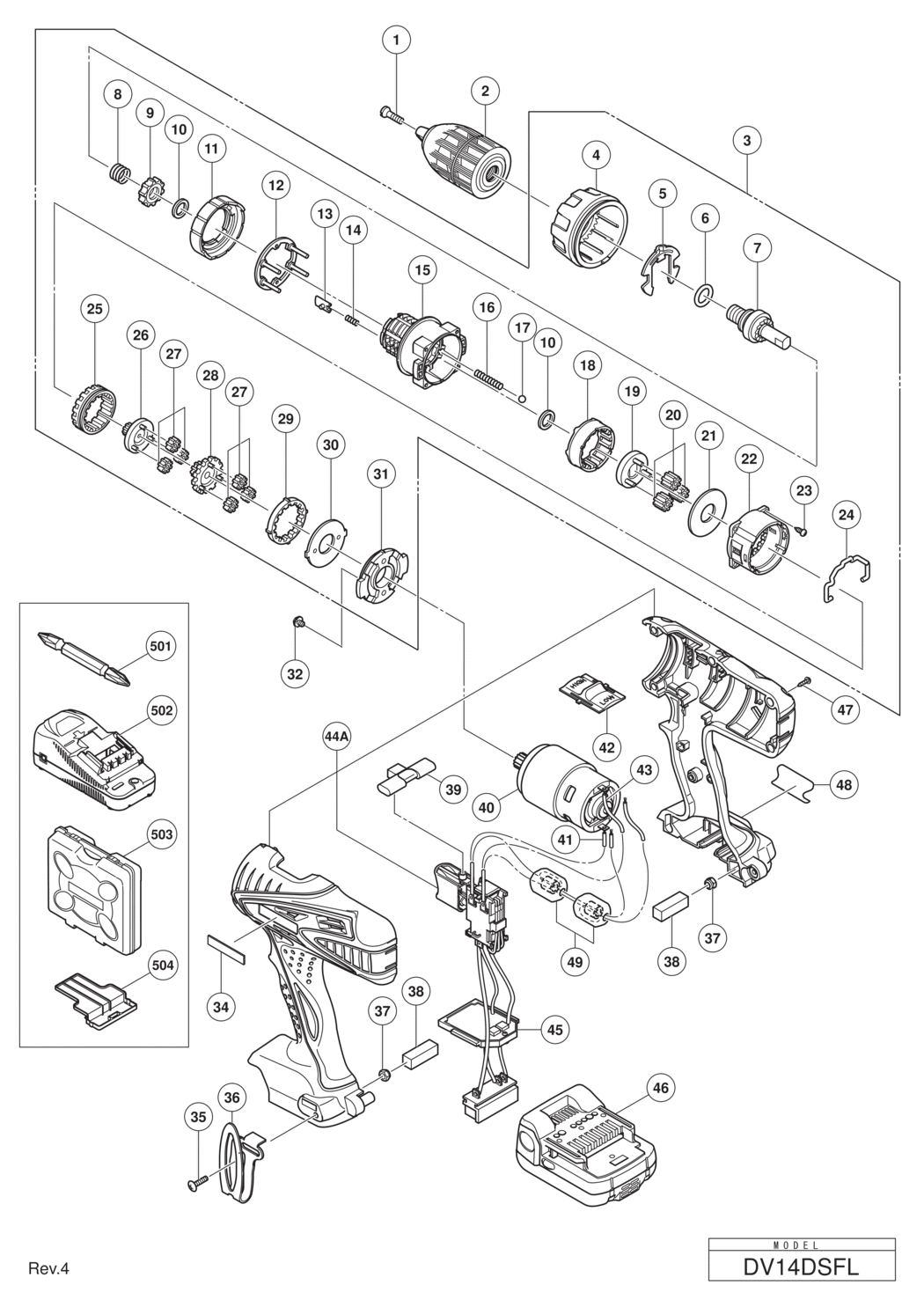 Hitachi / Hikoki DV14DSFL Cordless Impact Driver Spare Parts