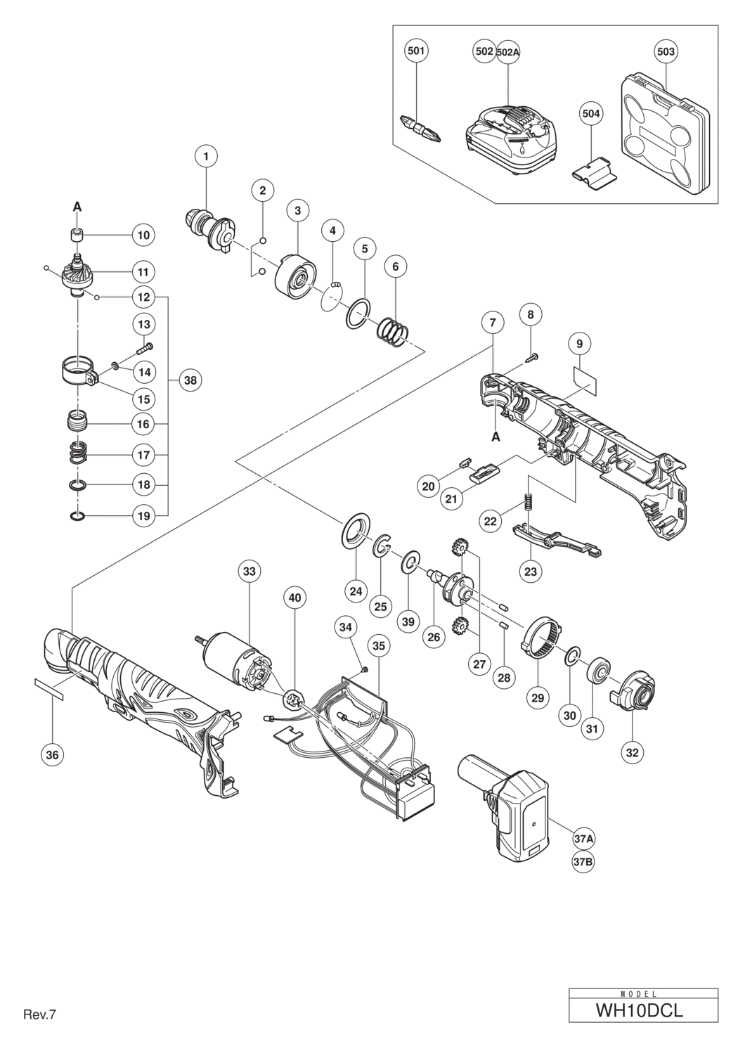 Hitachi / Hikoki WH10DCL Cordless Impact Driver Spare Parts