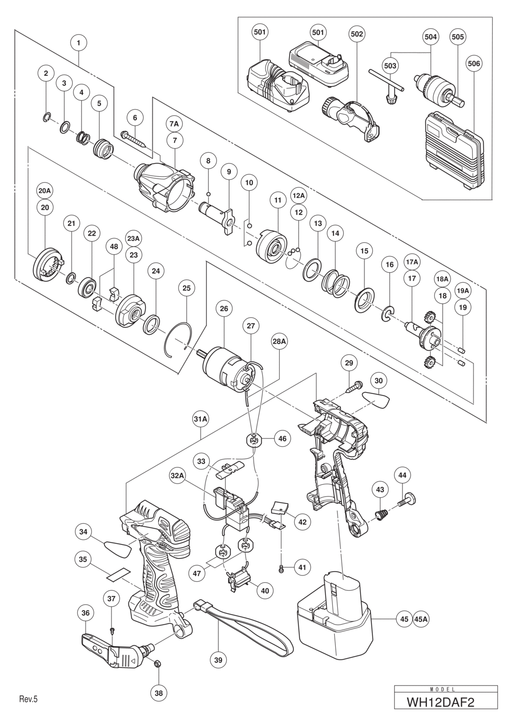Hitachi / Hikoki WH12DAF2 Cordless Impact Driver Spare Parts