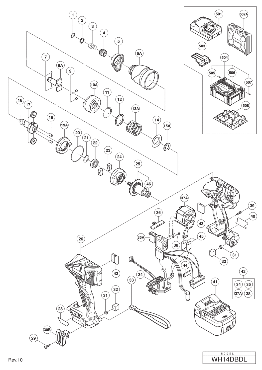 Hitachi / Hikoki WH14DBDL Cordless Impact Driver Spare Parts