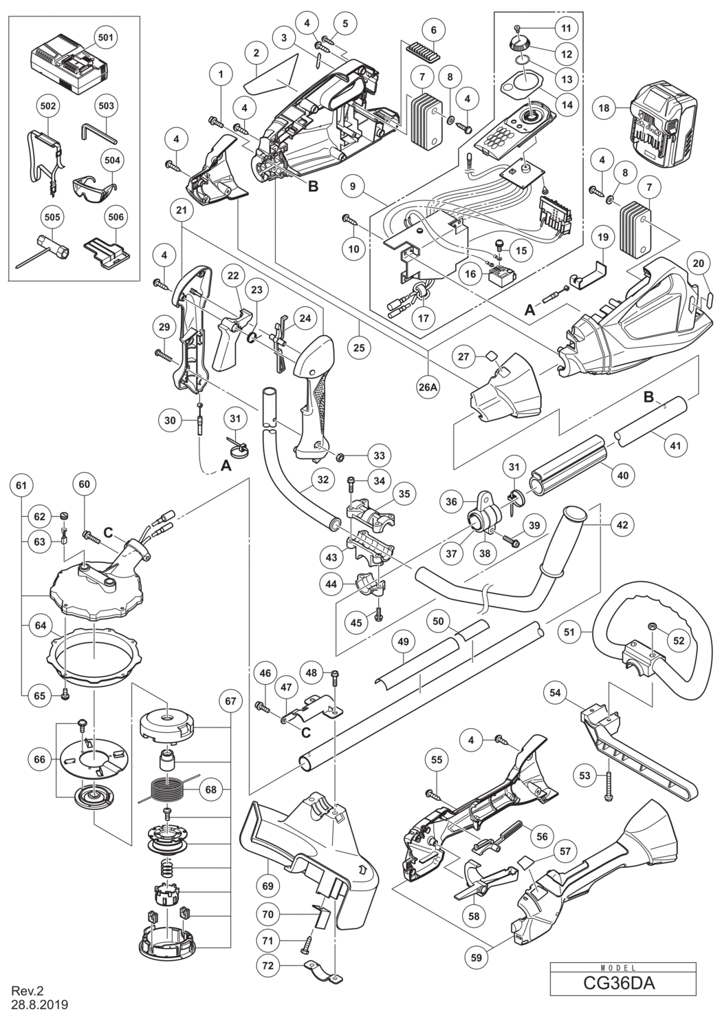 Hitachi / Hikoki CG36DA Cordless Grass Trimmer Spare Parts