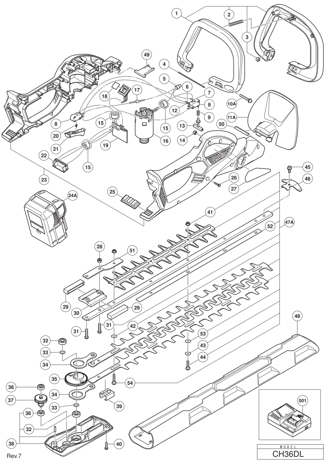 Hitachi / Hikoki CH36DL Cordless Hedge Trimmer Spare Parts