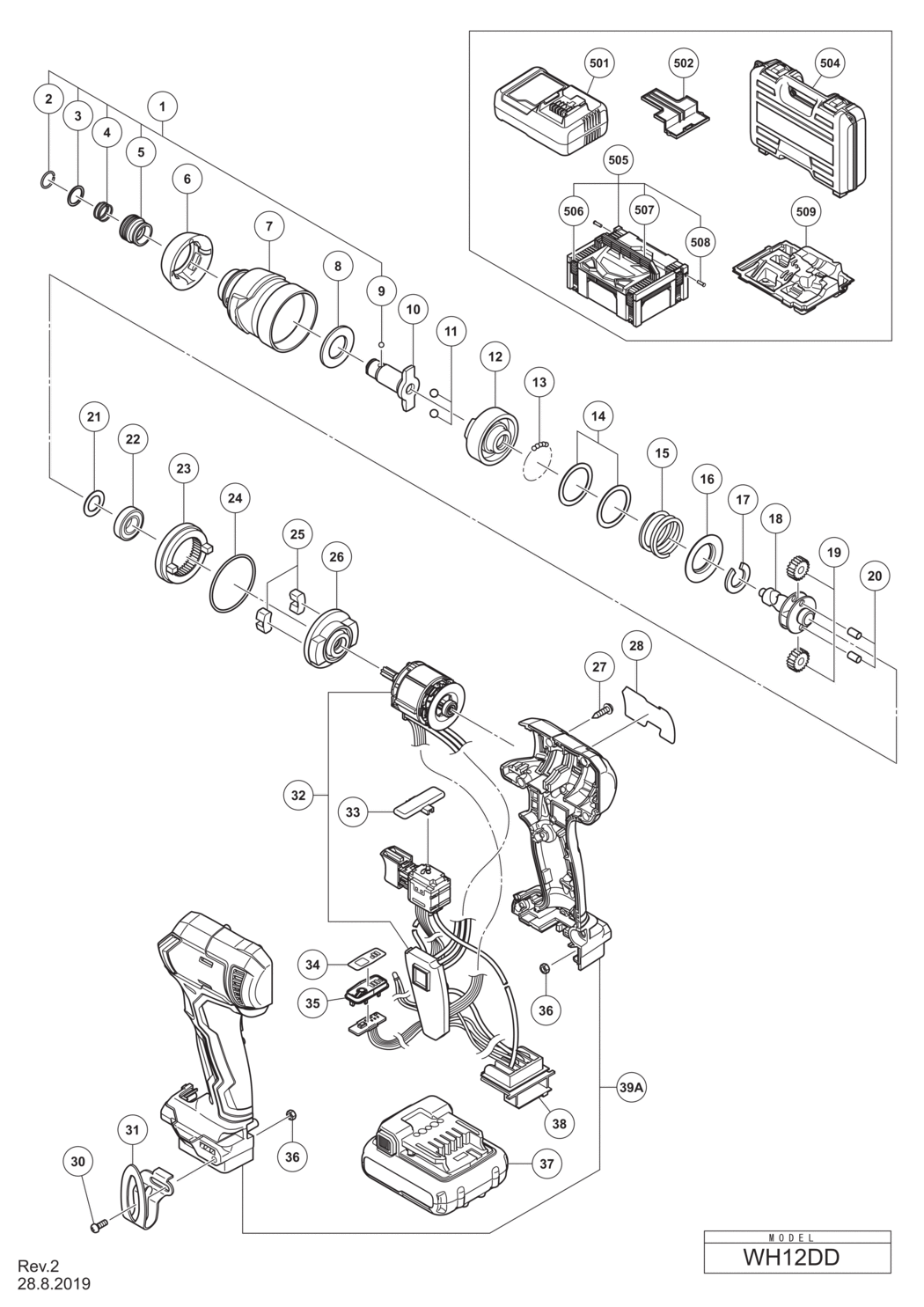 Hitachi / Hikoki WH12DD Cordless Impact Driver Spare Parts
