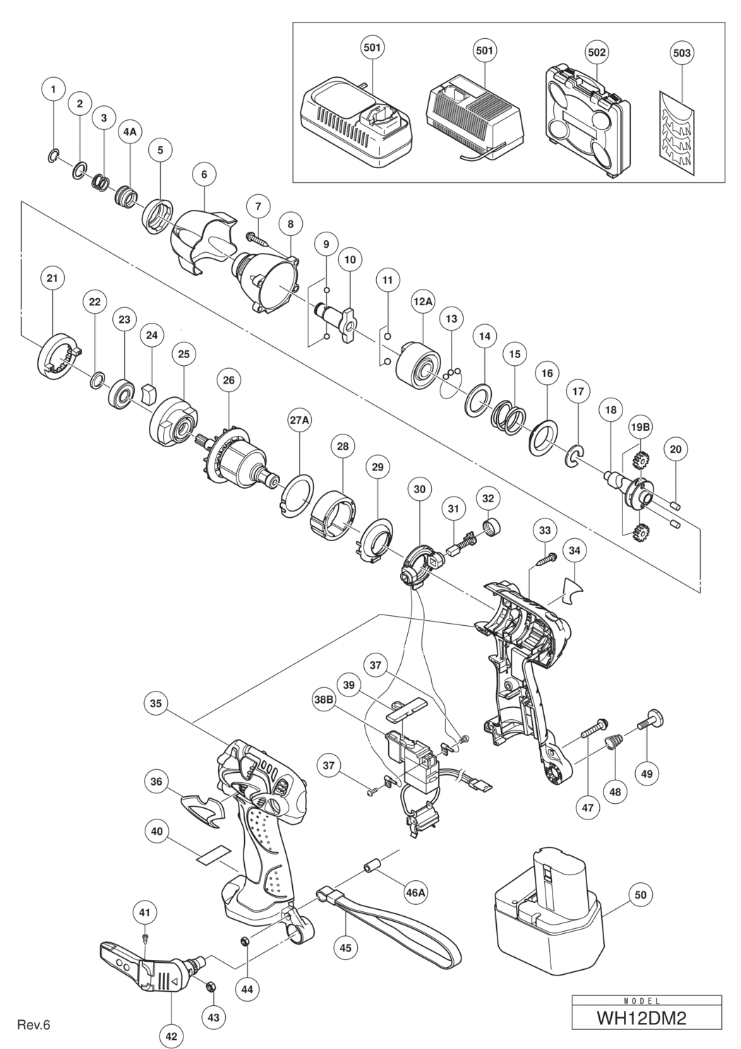 Hitachi / Hikoki WH12DM2 Cordless Impact Driver Spare Parts