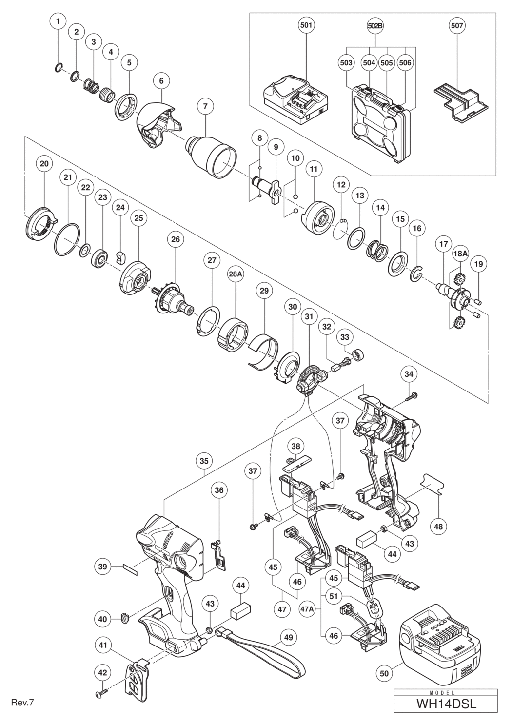 Hitachi / Hikoki WH14DSL Cordless Impact Driver Spare Parts