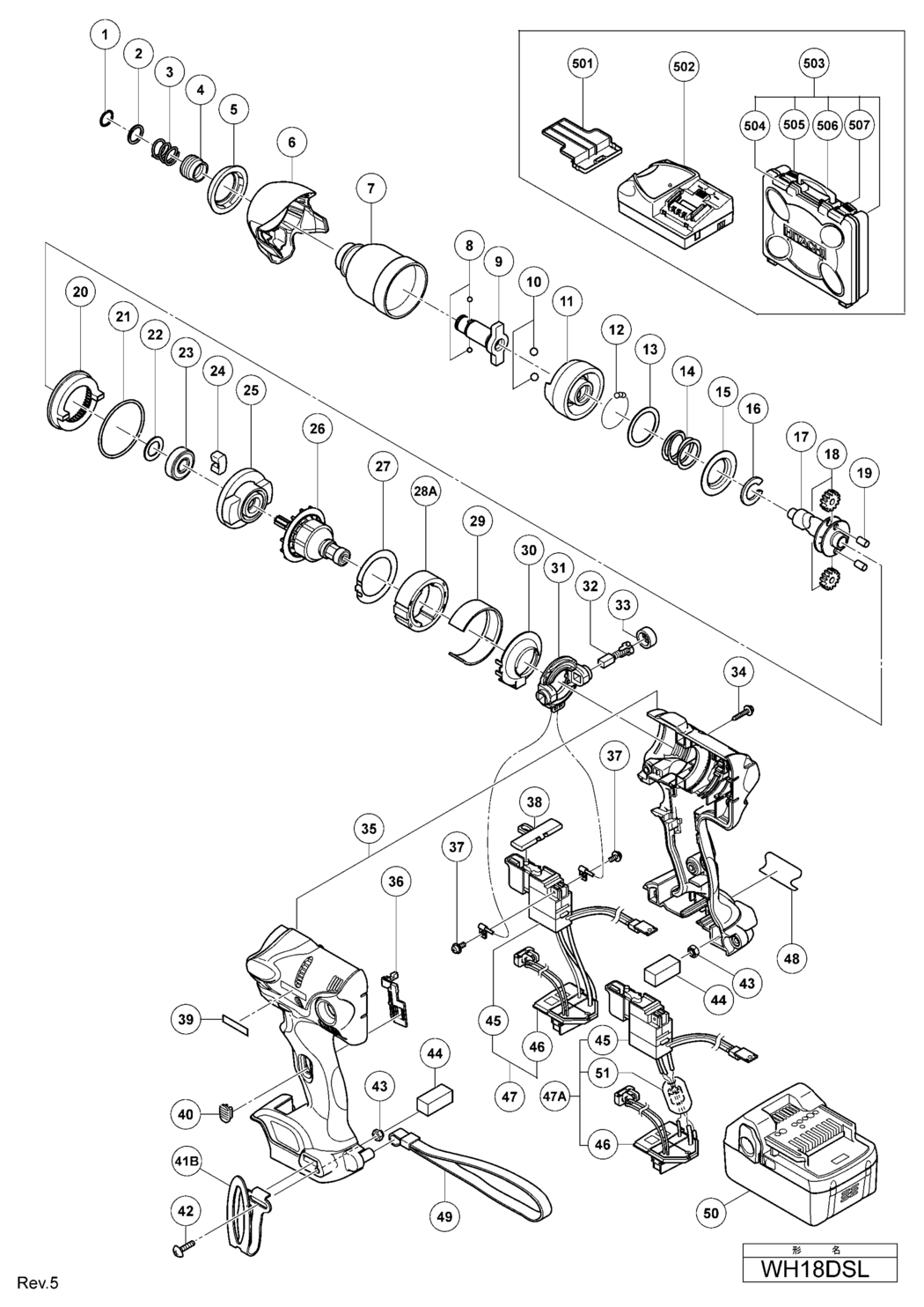 Hitachi / Hikoki WH18DSL Cordless Impact Driver Spare Parts