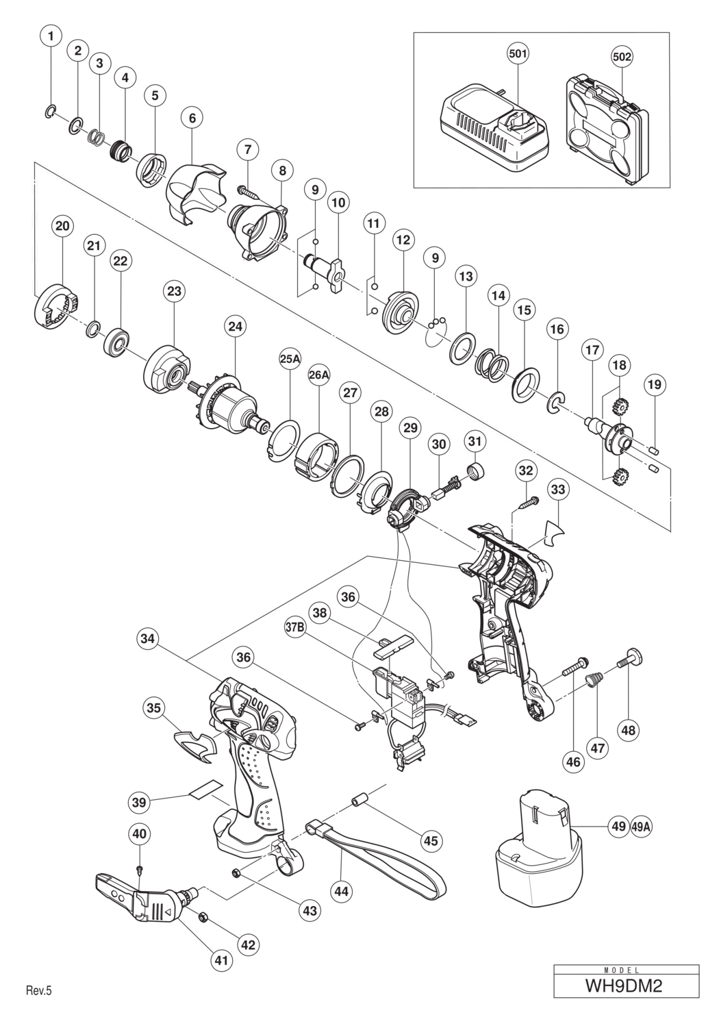Hitachi / Hikoki WH9DM2 Cordless Impact Driver Spare Parts