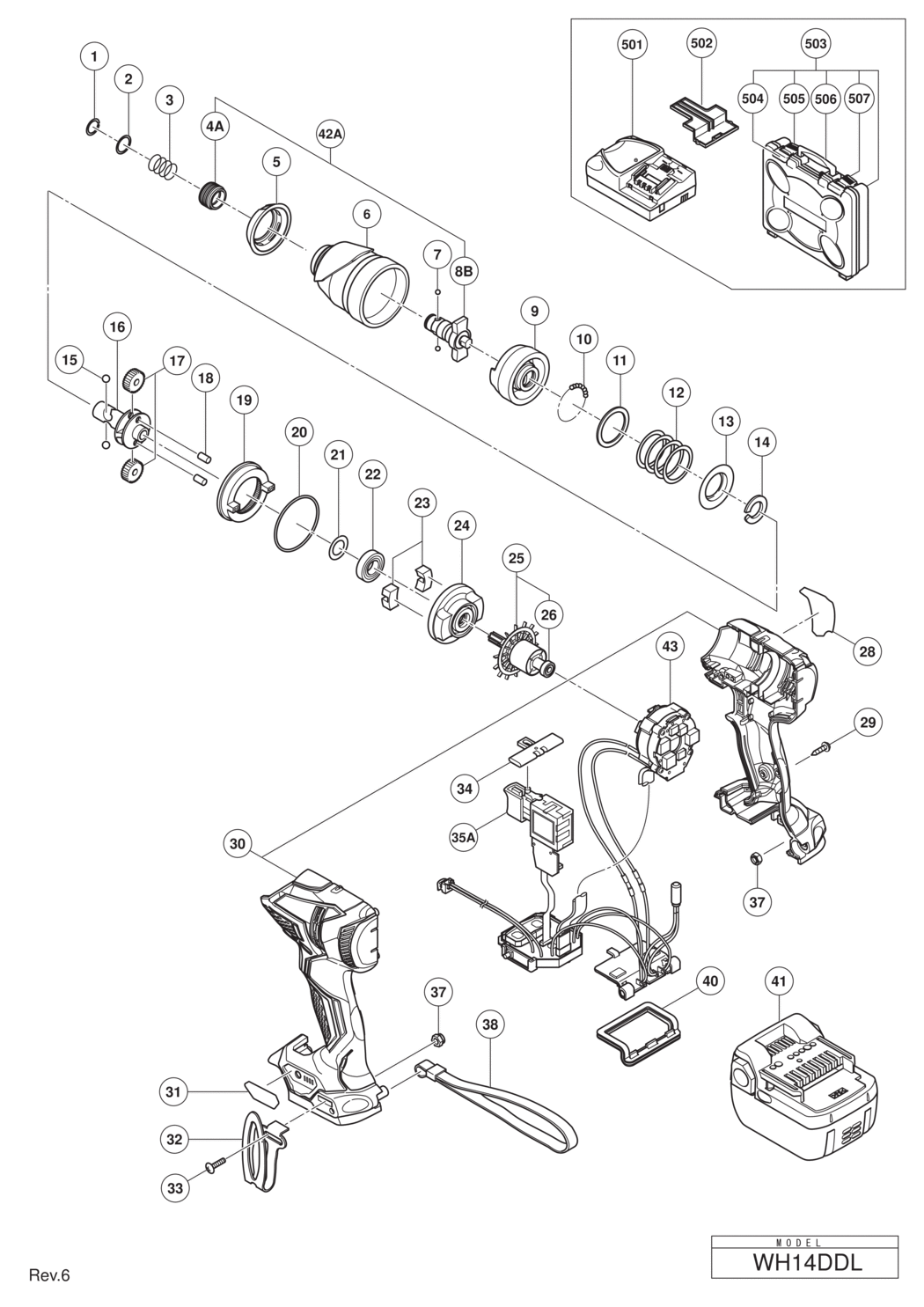 Hitachi / Hikoki WH14DDL Cordless Impact Driver Spare Parts