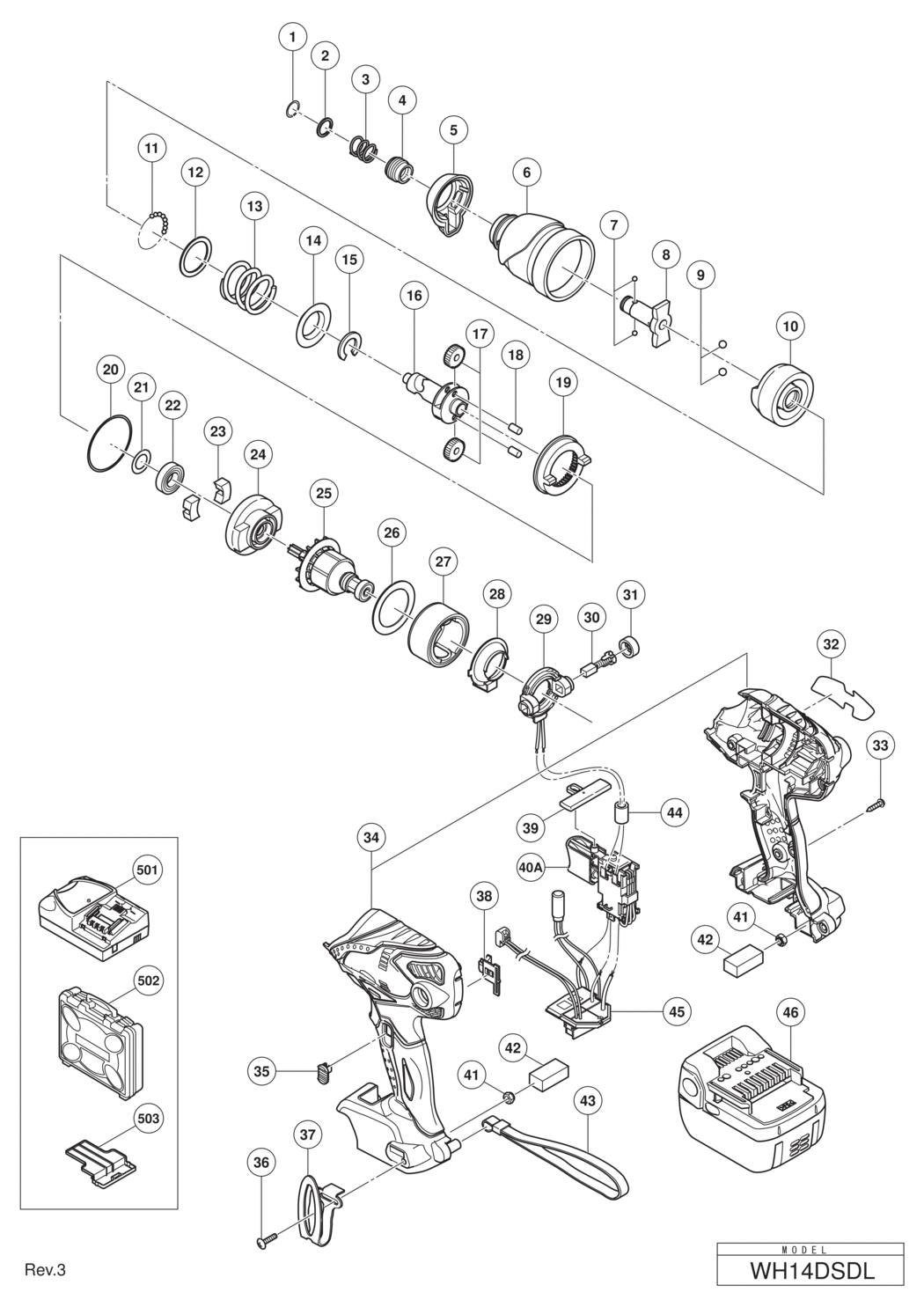 Hitachi / Hikoki WH14DSDL Cordless Impact Driver Spare Parts
