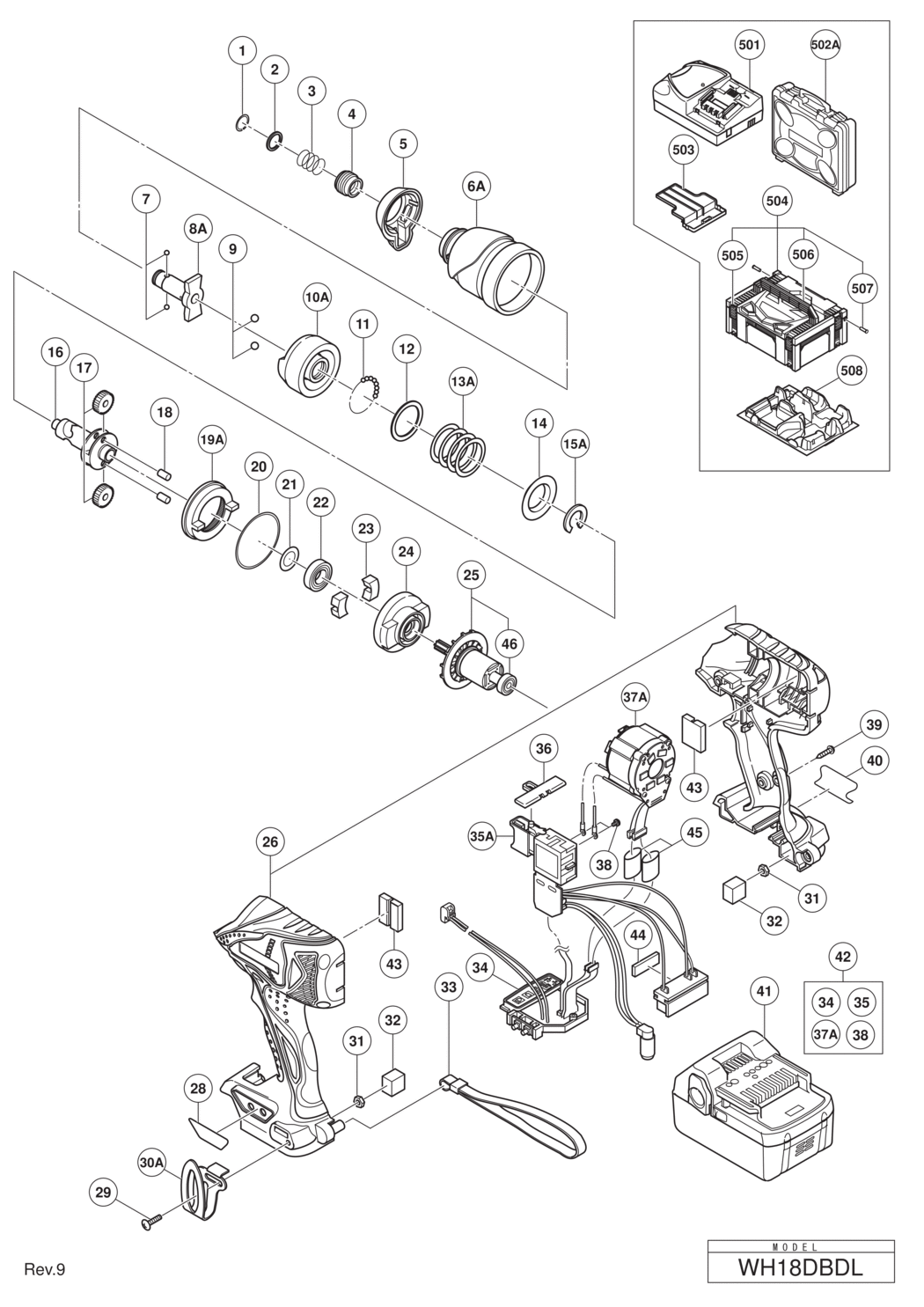 Hitachi / Hikoki WH18DBDL Cordless Impact Driver Spare Parts