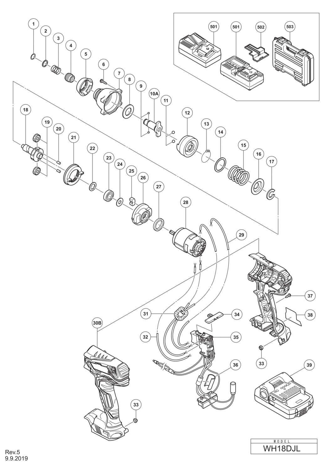 Hitachi / Hikoki WH18DJL Cordless Impact Driver Spare Parts