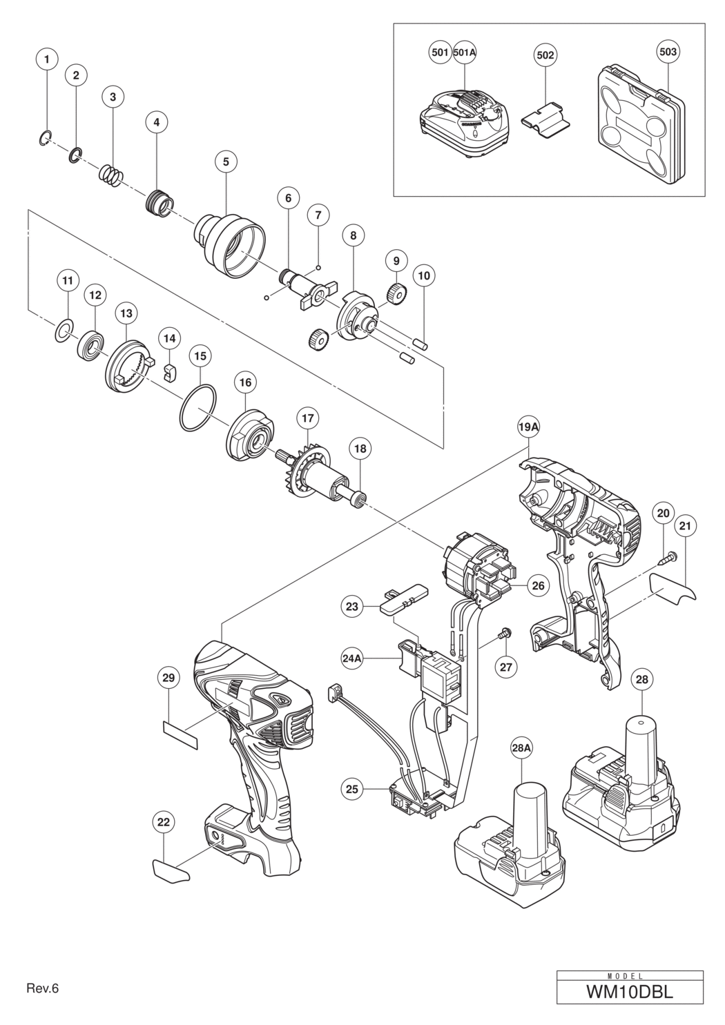 Hitachi / Hikoki WM10DBL Cordless Impact Driver Spare Parts