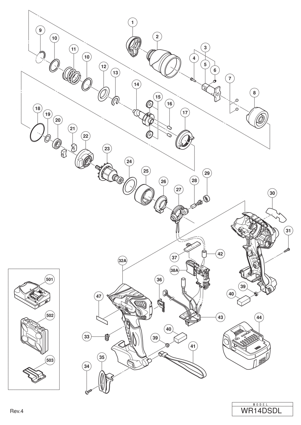 Hitachi / Hikoki WR14DSDL Cordless Impact Wrench Spare Parts