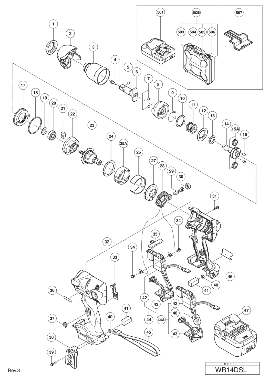 Hitachi / Hikoki WR14DSL Cordless Impact Wrench Spare Parts