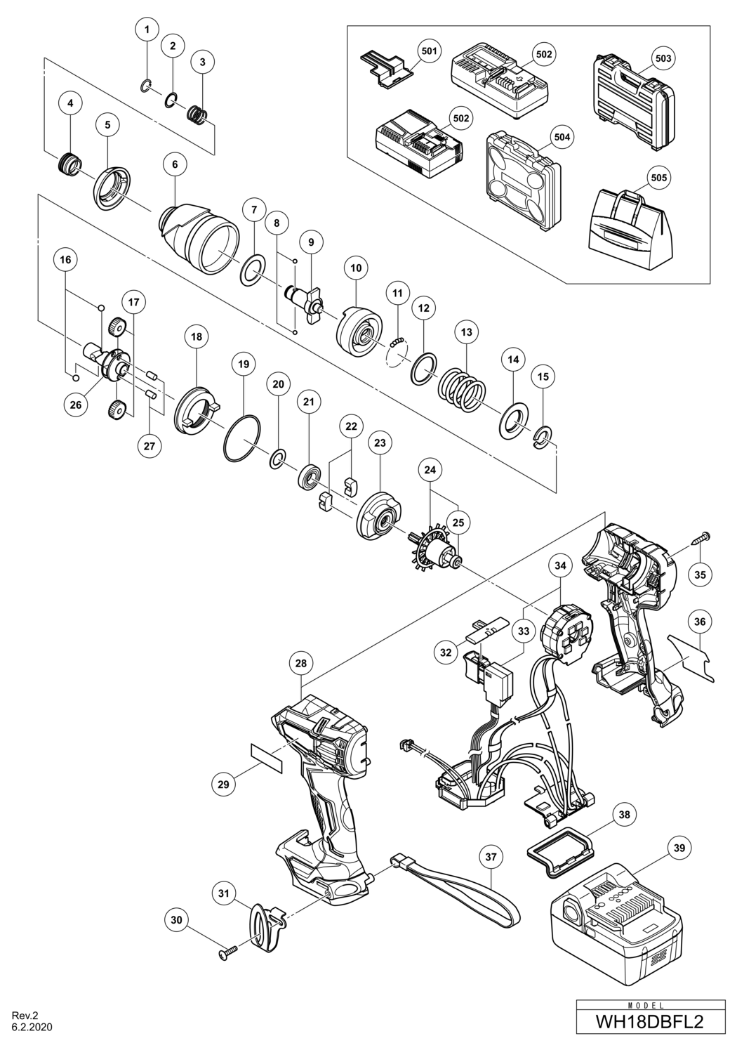 Hitachi / Hikoki WH18DBFL Cordless Impact Driver Spare Parts