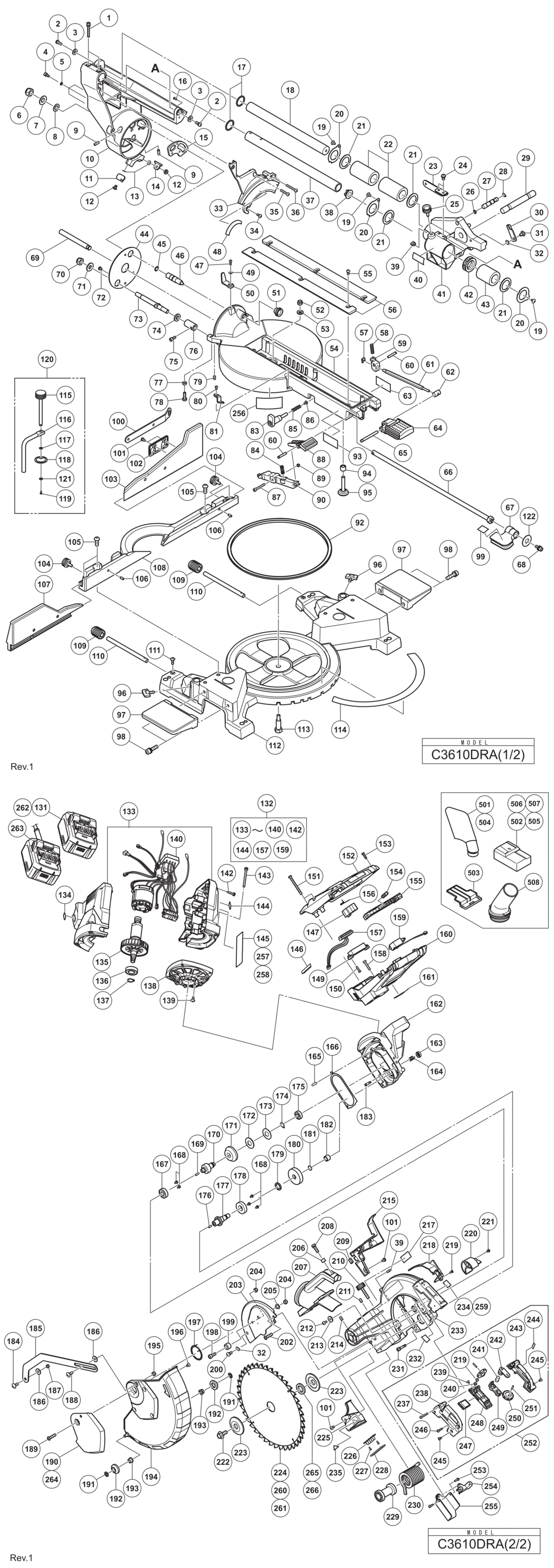 Hitachi / Hikoki C3610DRA Cordless Miter Saw Spare Parts