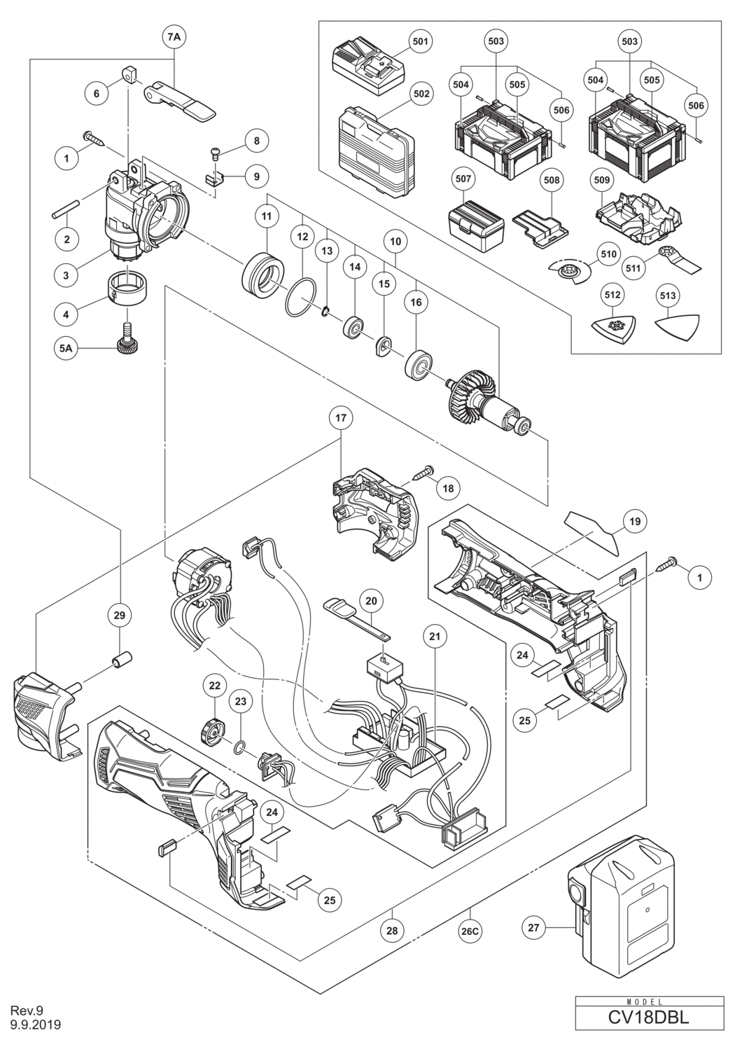 Hitachi / Hikoki CV18DBL Cordless Multi Tools Spare Parts