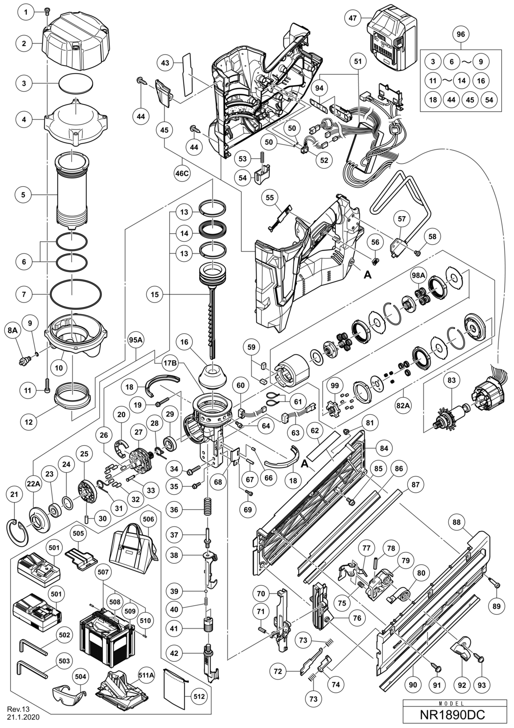 Hitachi / Hikoki NR1890DC Cordless Nailer Spare Parts