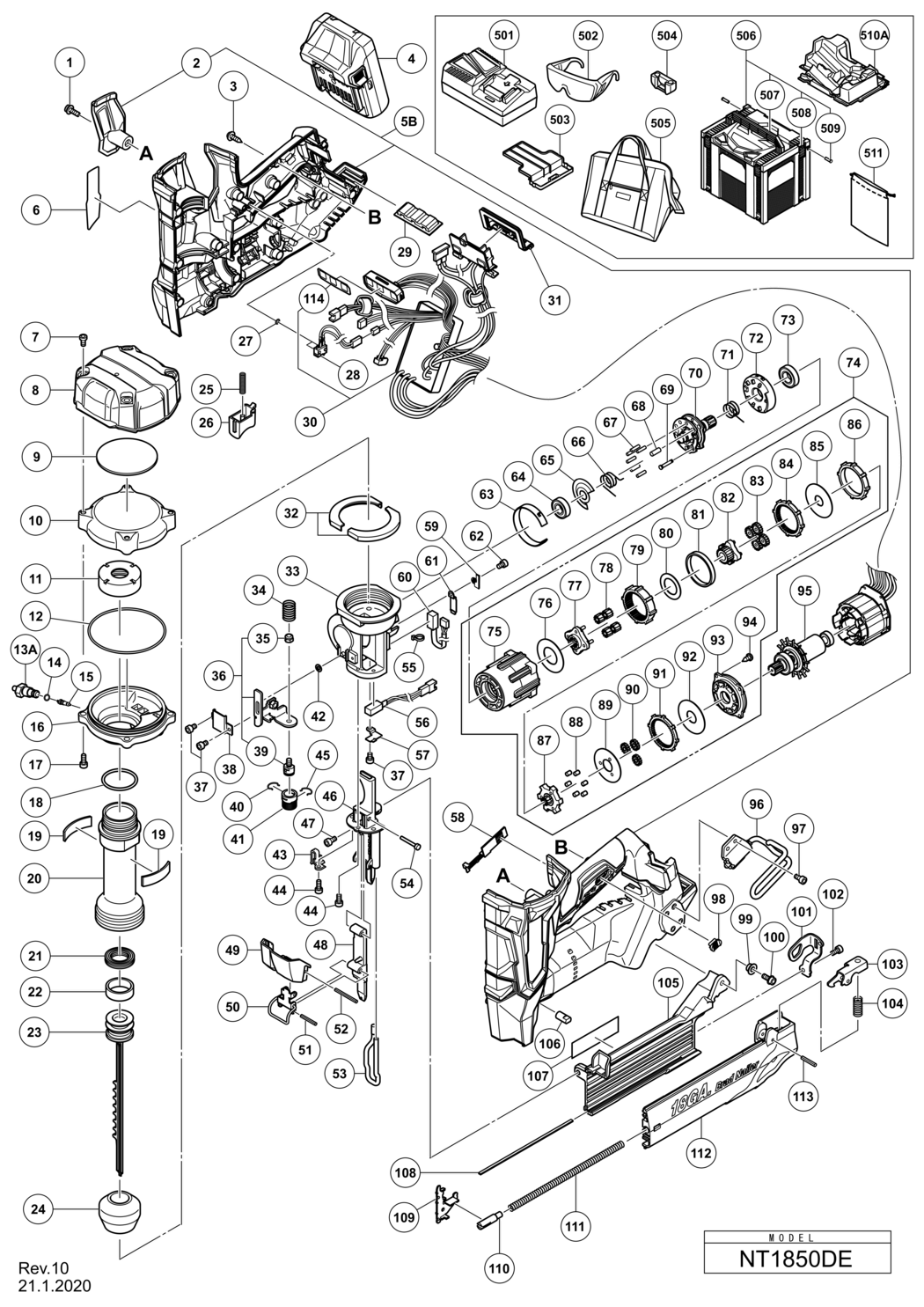 Hitachi / Hikoki NT1850DE Cordless Nailer Spare Parts