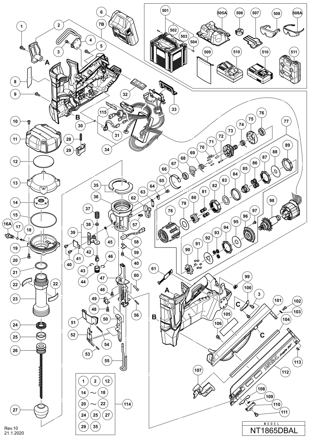 Hitachi / Hikoki NT1865DBAL Cordless Nailer Spare Parts