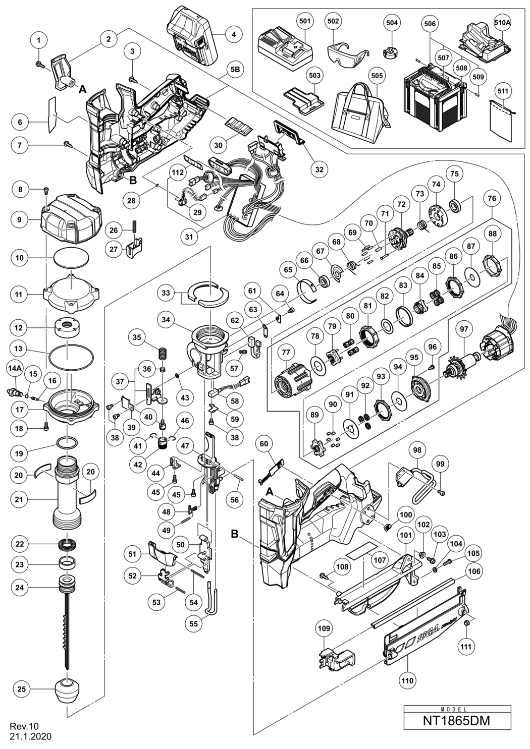 Hitachi / Hikoki NT1865DM Cordless Nailer Spare Parts